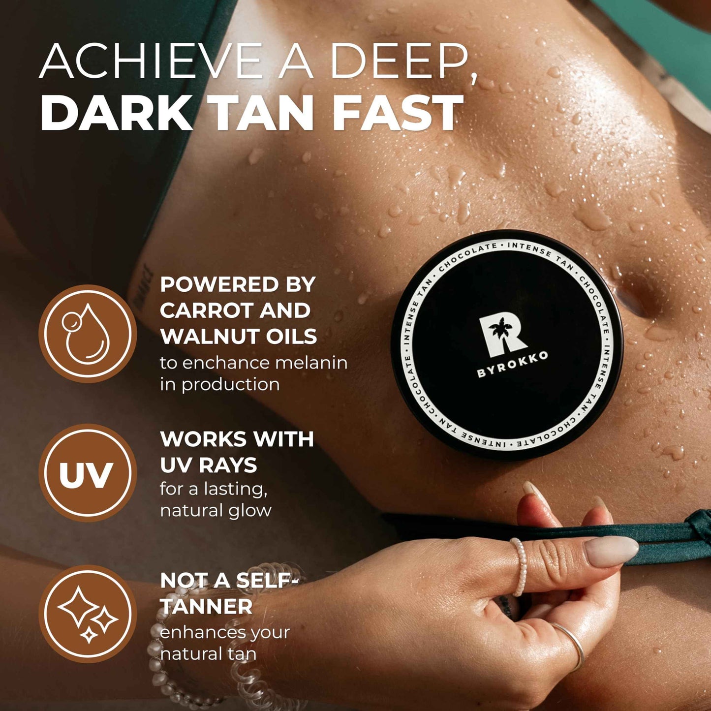 BYROKKO Shine Brown Chocolate Tan Accelerator Cream 6.8 Fl Oz, Outdoor Sun or Indoor Tanning Oil or Tanning Bed Lotion, Fast Bronzer with Premium Natural Ingredients for Deep, Long-Lasting Glow