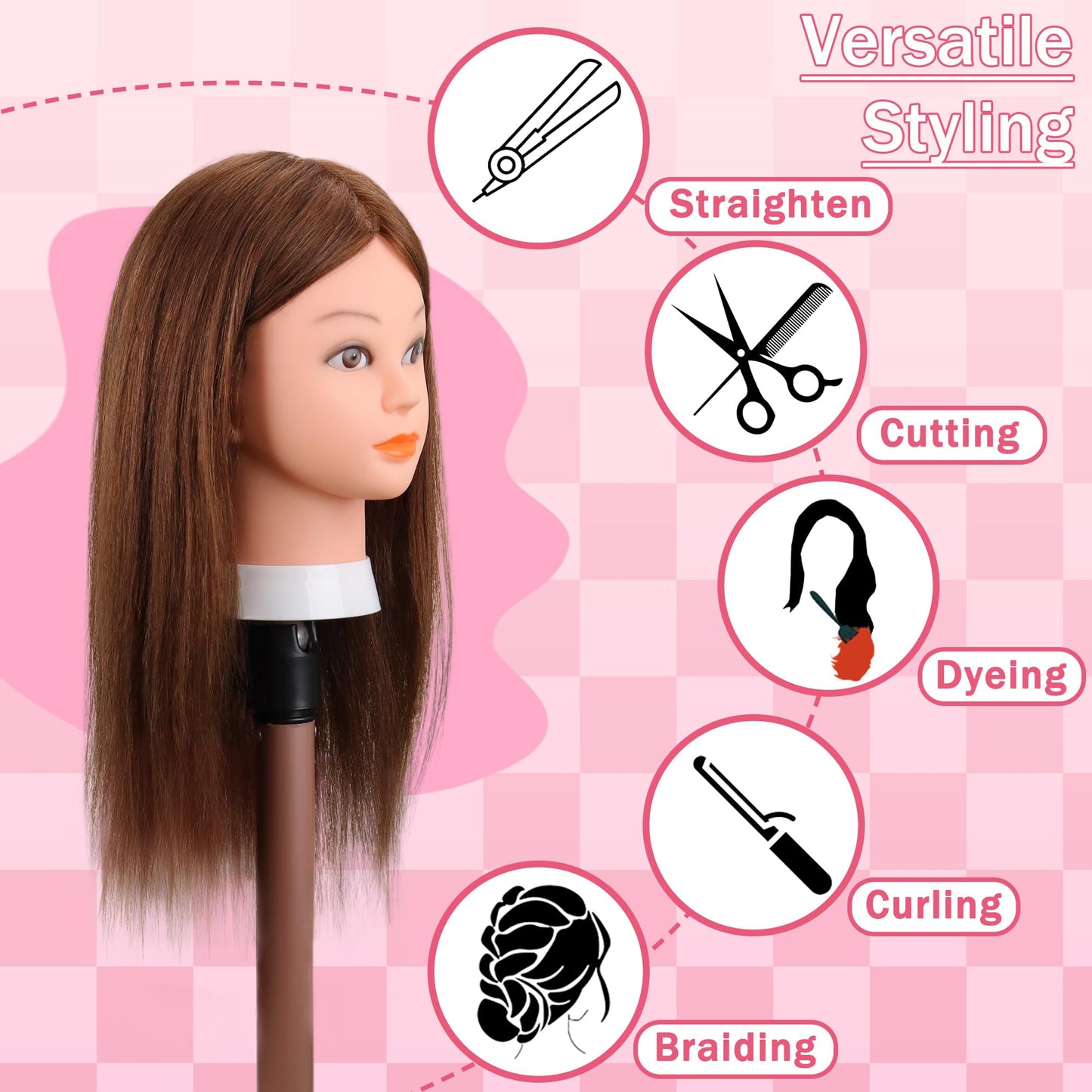 YODIDI Mannequin Head Human Hair, 20"-22" Cosmetology Mannequin Head with 100% Human Hair for Hair Styling Hairdressing Practice with Table Clamp Stand and Tools