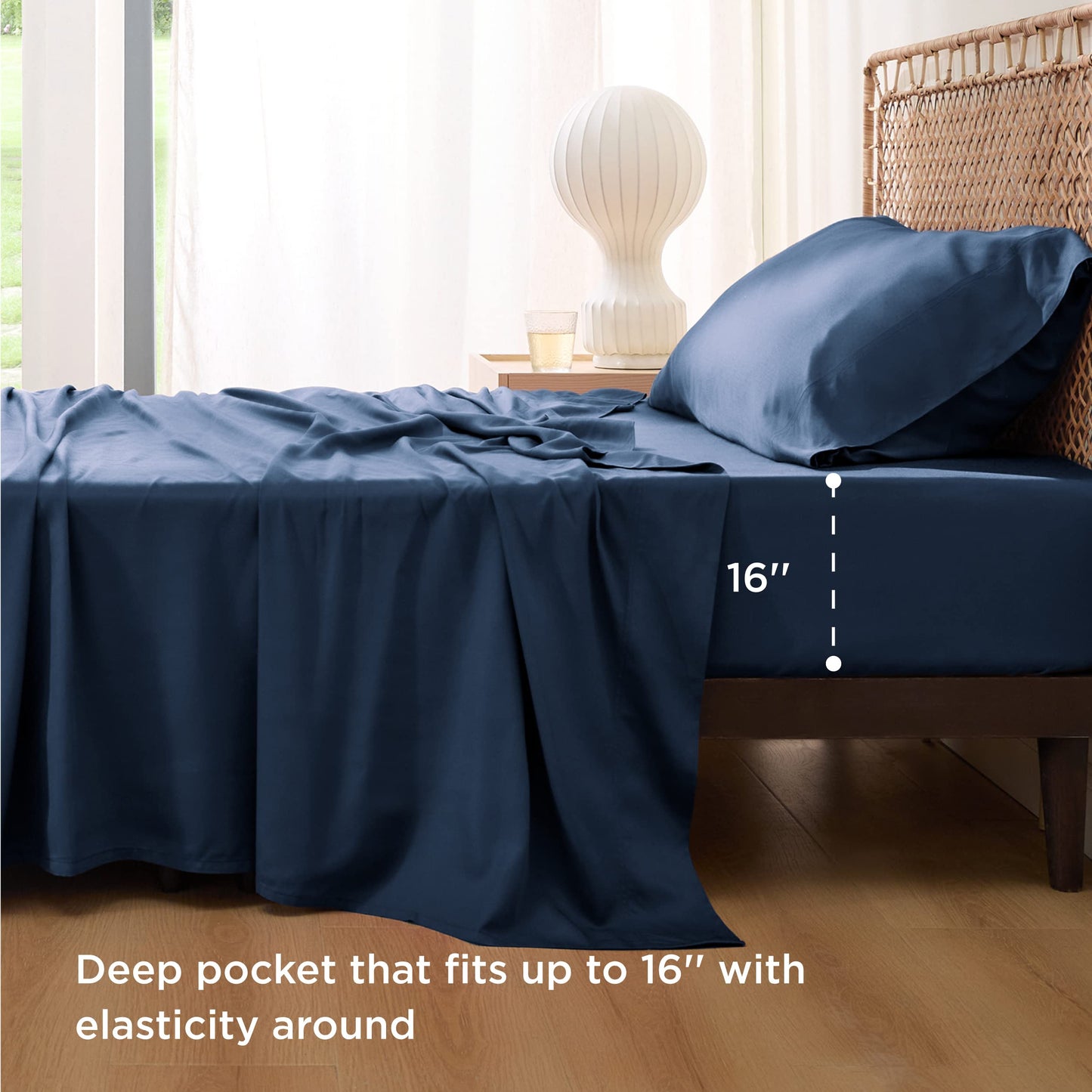 Bedsure Twin Sheets Set, Cooling Sheets Twin Size Bed Set, Rayon Derived from Bamboo, Twin Size Sheets, Breathable & Soft Bed Sheets, Hotel Luxury Silky Bedding Sheets & Pillowcases, Navy