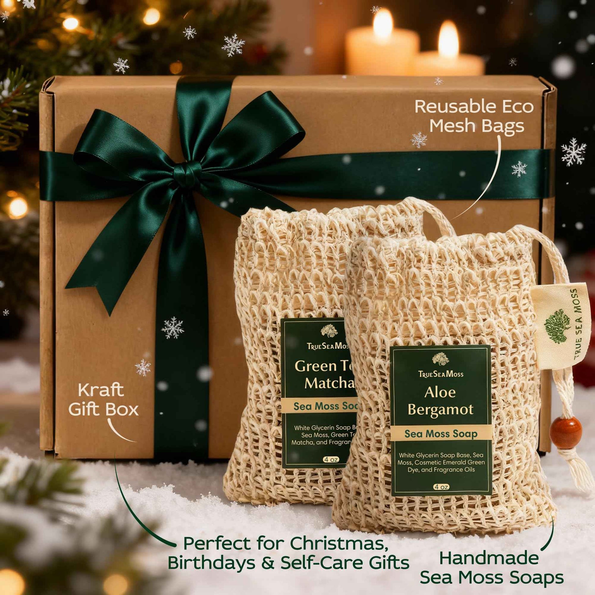Sea Moss Soap Bar – Detoxifying Green Tea Matcha & Aloe Bergamot – All-Natural Handmade Soap for Sensitive Skin, Face & Body – Holiday Gift or Christmas Stocking Stuffer for Men & Women