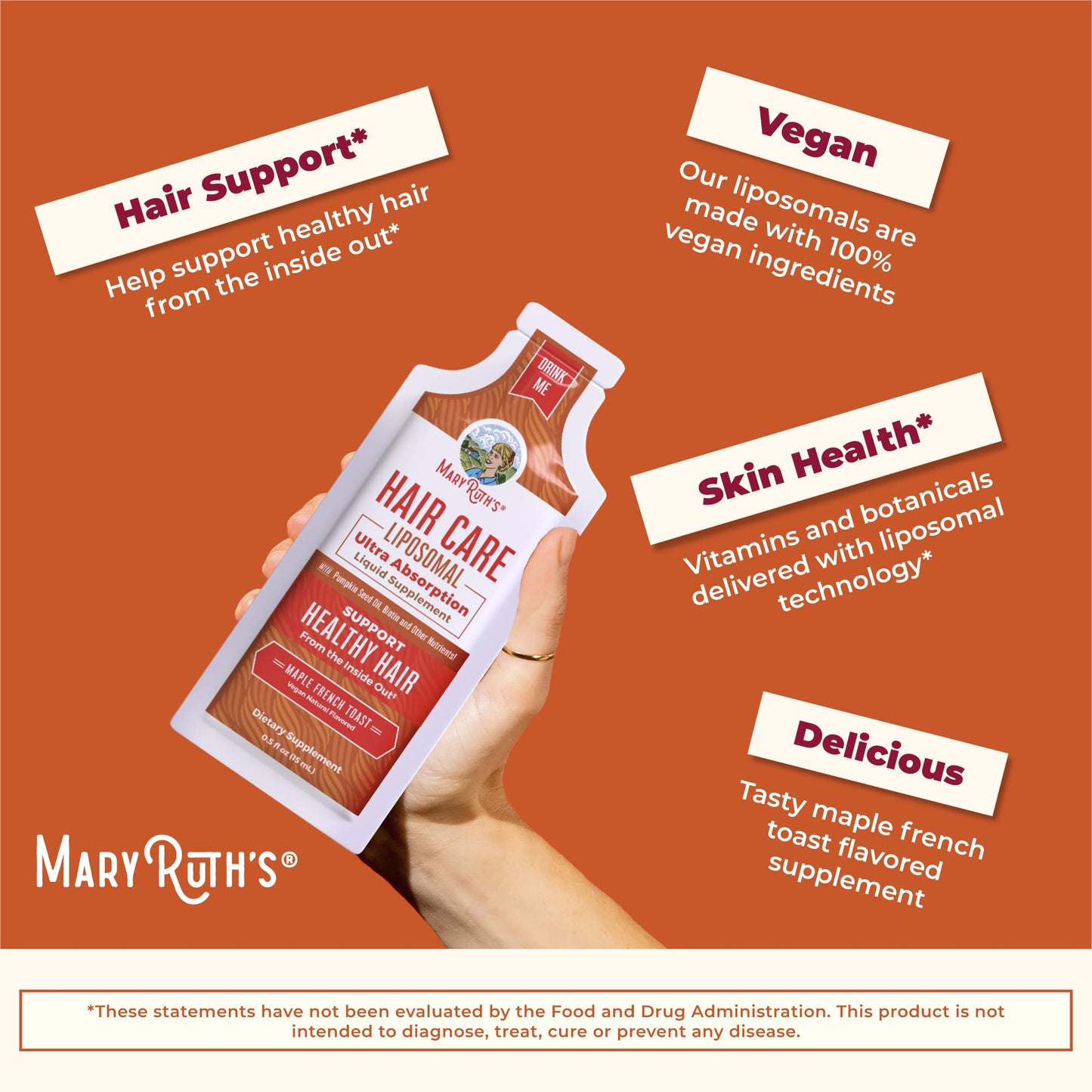 MaryRuth Organics Hair Growth Liquid with Vitamin D3 | E | Sugar/Gluten Free | Biotin | Hyaluronic Acid | Selenium for Skin Care | Vegan | Non-GMO | 14-0.5 Fl Oz Pouches