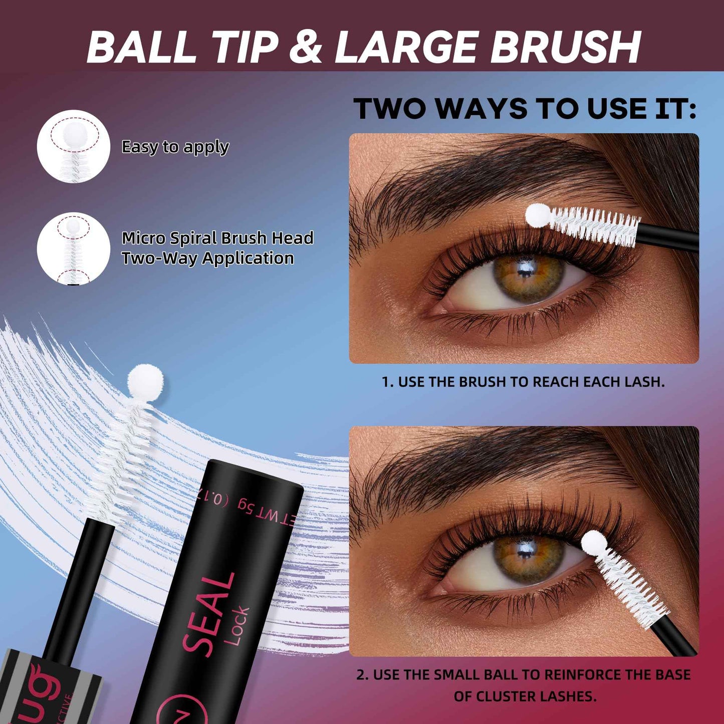 Mayhug Lash Bond and Seal Waterproof Lash Glue Long Lasting 72H Strong Hold Eyelash Glue for Clusters 2 in 1 Adhesive and Sealant DIY Lash Extension (5ml+5ml)