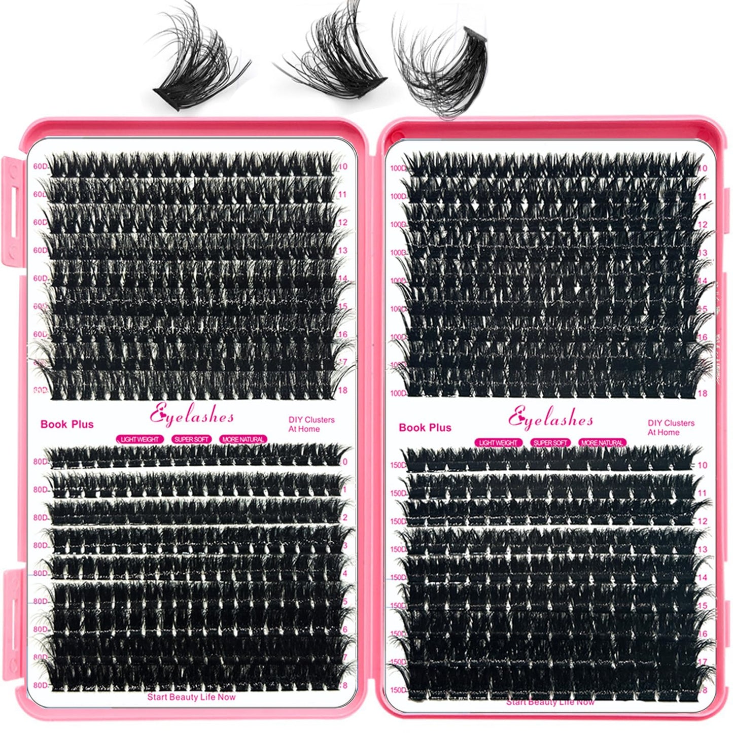 QiveaoryDIY Fluffy Lash Extension Kit 630pcs Lashes Clusters Thick D Curl Eyelash Extension Kit with Lash Bond and Seal,Eyelash Remover Tweezers Brush(10-18mm,60D+80D+100D+150D) DIY at Home