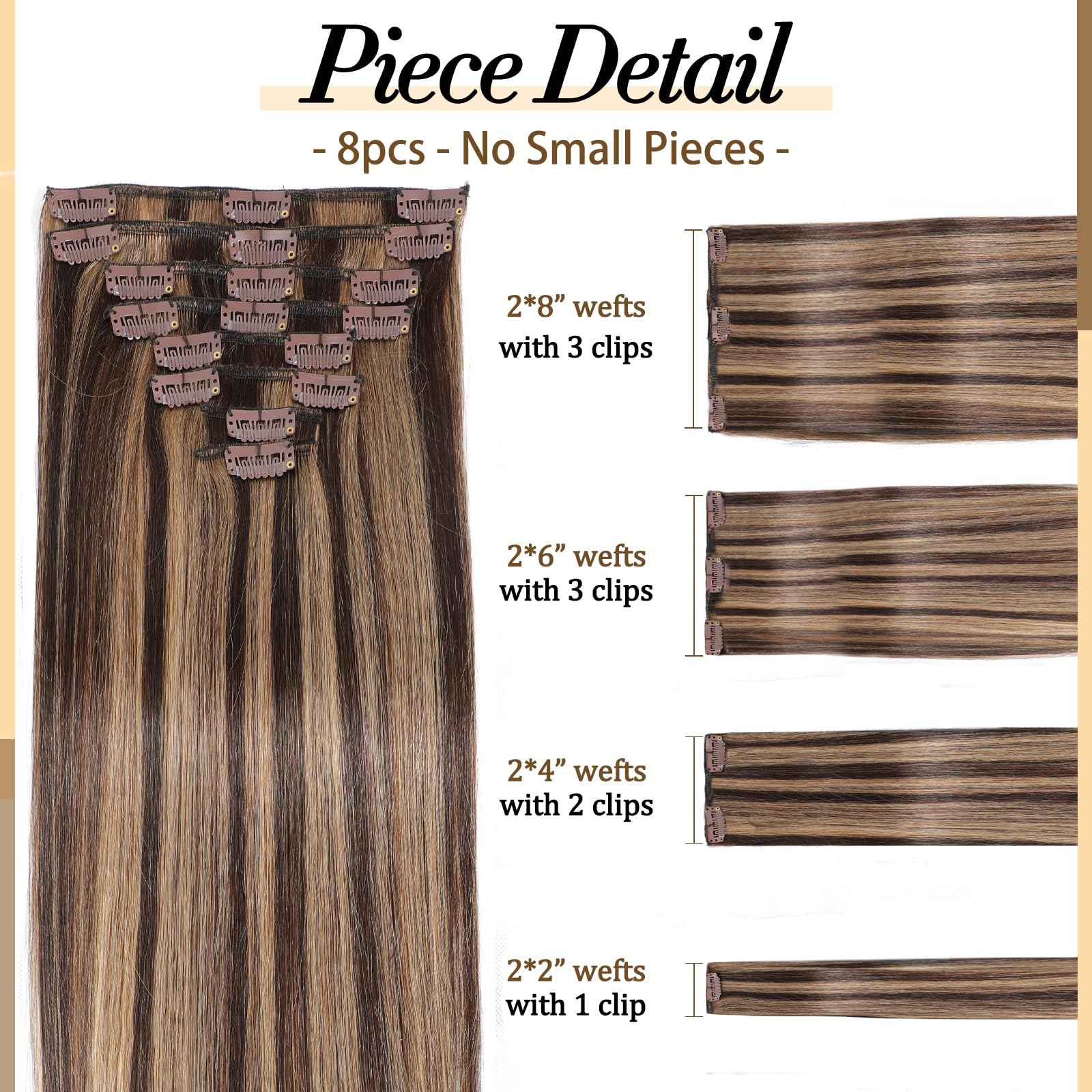 Clip in Hair Extensions Real Human Hair, 14 inch 80g, Balayage Invisible Remy Human hair Clip in Extensions for Women Seamless Straight 8Pcs Double Weft Dark Brown to Chestnut Brown