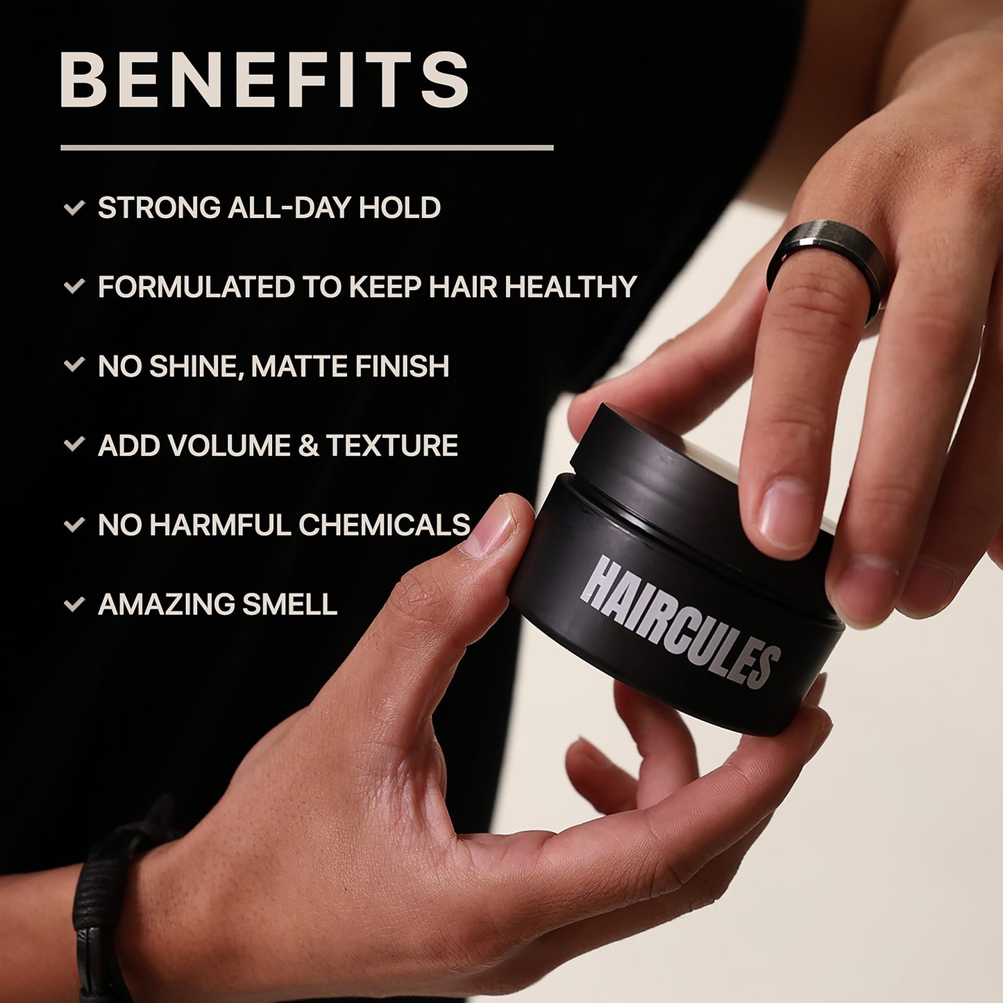 Haircules Matte Hair Paste - Strong Hold, No Shine, Long-Lasting Definition & Texture, Non-Greasy Styling Clay for Men, No Flakes, Works on All Hair Types, Keeps your Hair Healthy