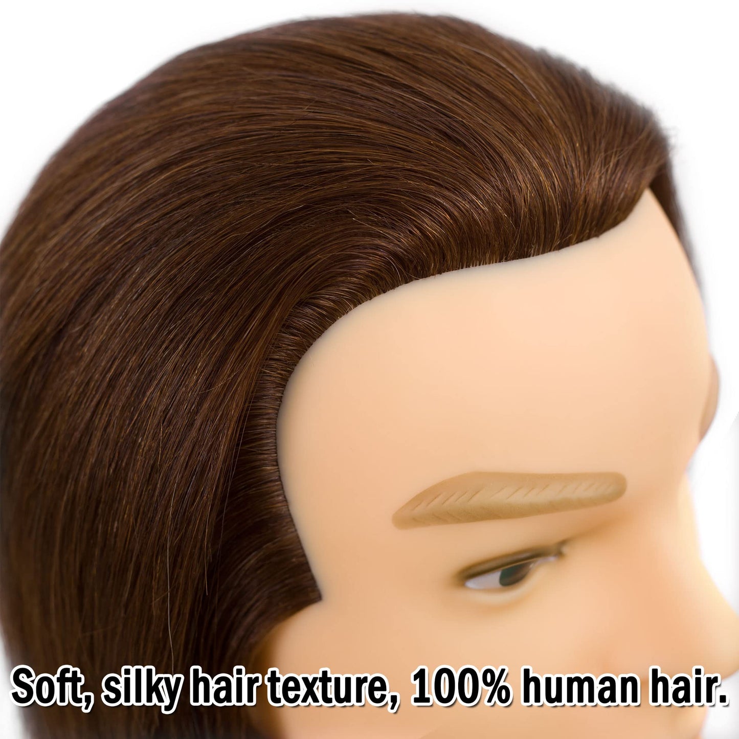 DIRUISI Male Mannequin Head with 100% Human Hair Haircut Training Head Hairdresser Manikin Head Doll Head for Hair Styling and Practice (8Inch 3B#)