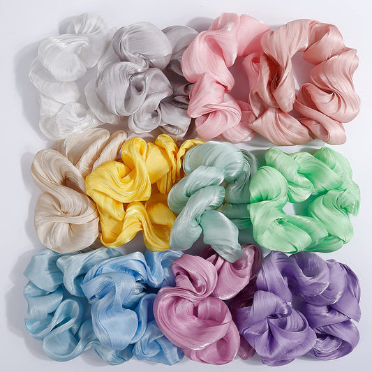 ADIRONE XL long Hair Scrunchies for Women's Hair, Satin Scrunchies for Curly Hair Scrunchies for Women Thick Hair No Slip Softer Than Silk Hair Scrunchies for Women's Hair No Damage Scrunchie 12 Pack