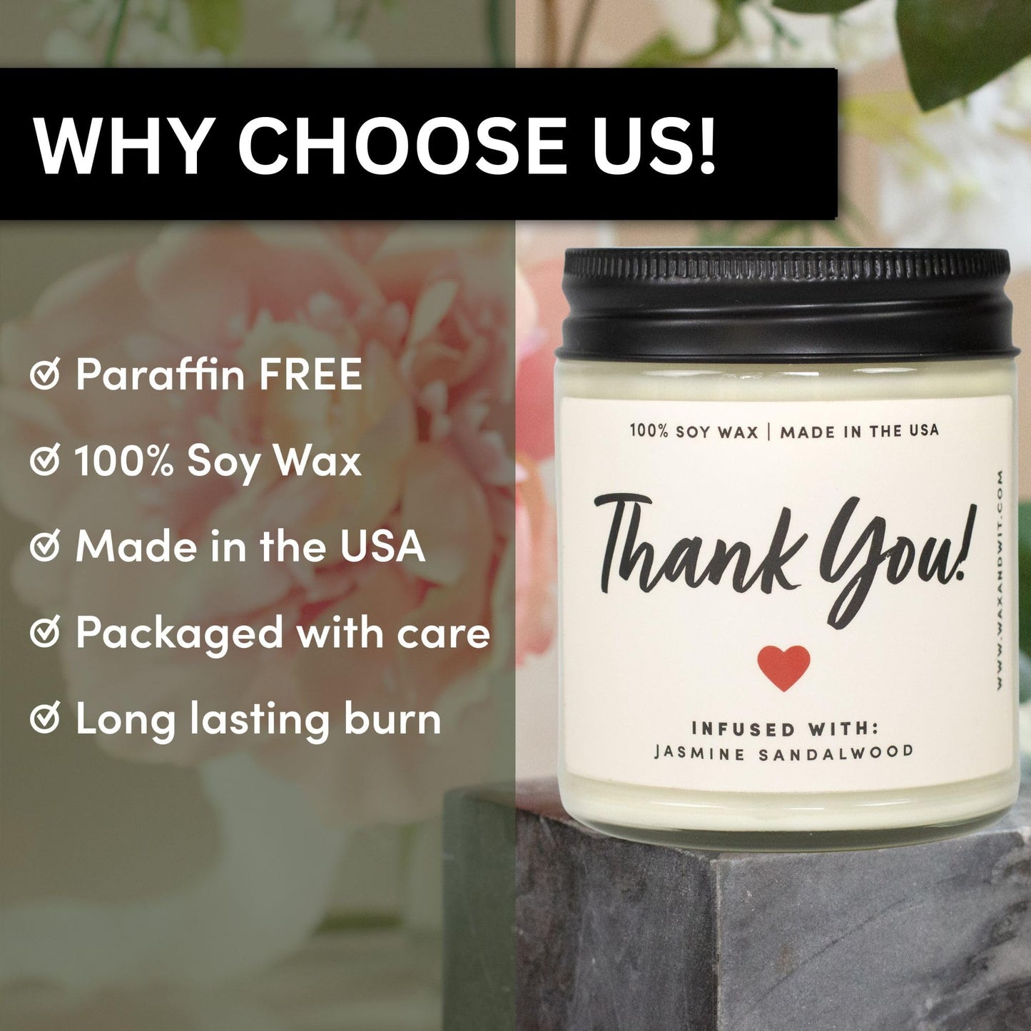 WAX & WIT Thank You Candle, Best Friend Candle, Thank You Gifts for Women, Thank You Gifts for Coworkers, Teacher Appreciation Gifts, Mothers Day Candle, Teacher Gifts for Women, White Candle â€“ 9oz