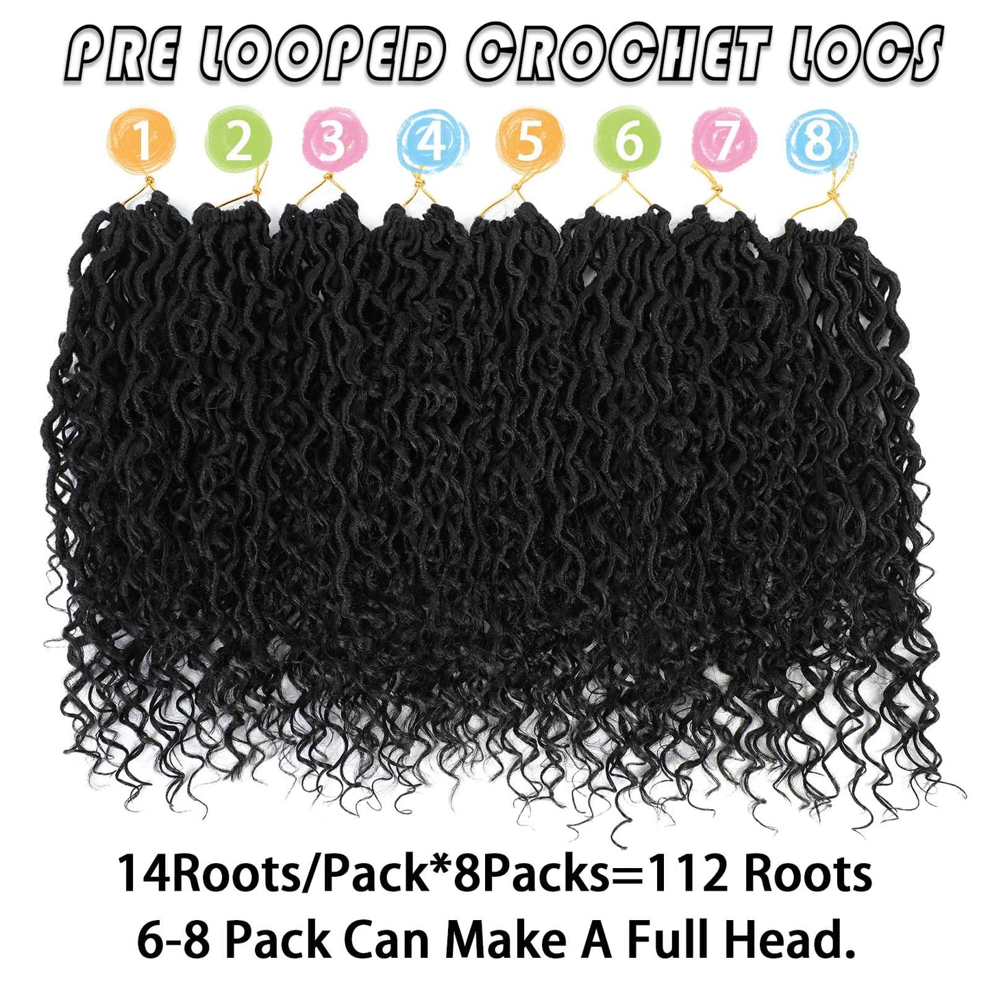 Col Bling Goddess Locs Crochet Hair 14 Inch, 8 Packs Faux Locs Crochet Hair Pre Looped for Women, Boho Crochet Locs with Curly Ends (Black)