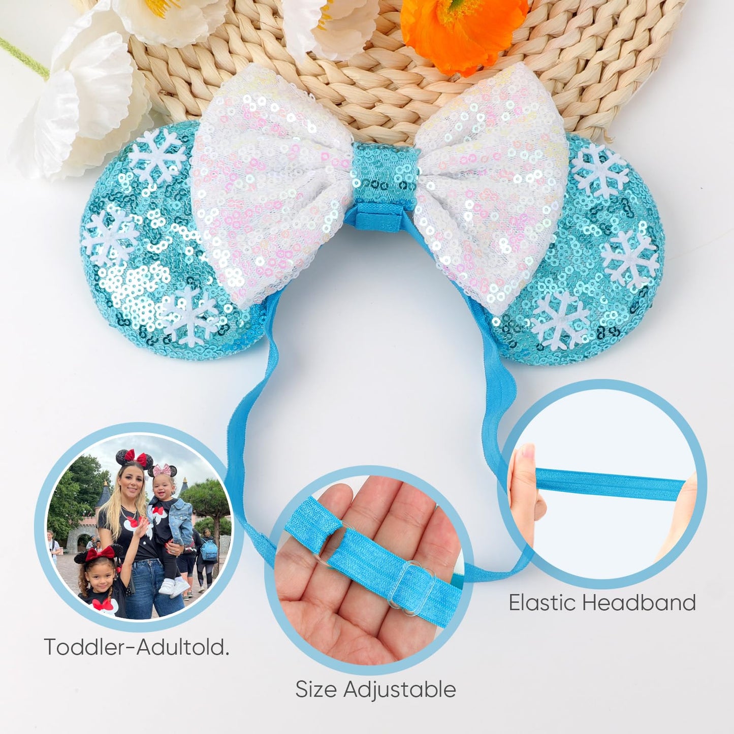 AQOKKA 2 Pcs Elastic Mouse Ears Headbands with Bow for Birthday Party, Hair Hoop Party Decoration Cosplay Costume Hair Accessories for Women & Girl