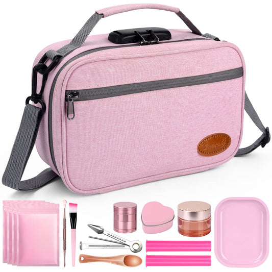 BOYISTARG Large Cosmetic Organization Bag with 10 Small Items, Portable Cosmatic Makeup Storage Case with Combination Lock For Home and Travel, Pink