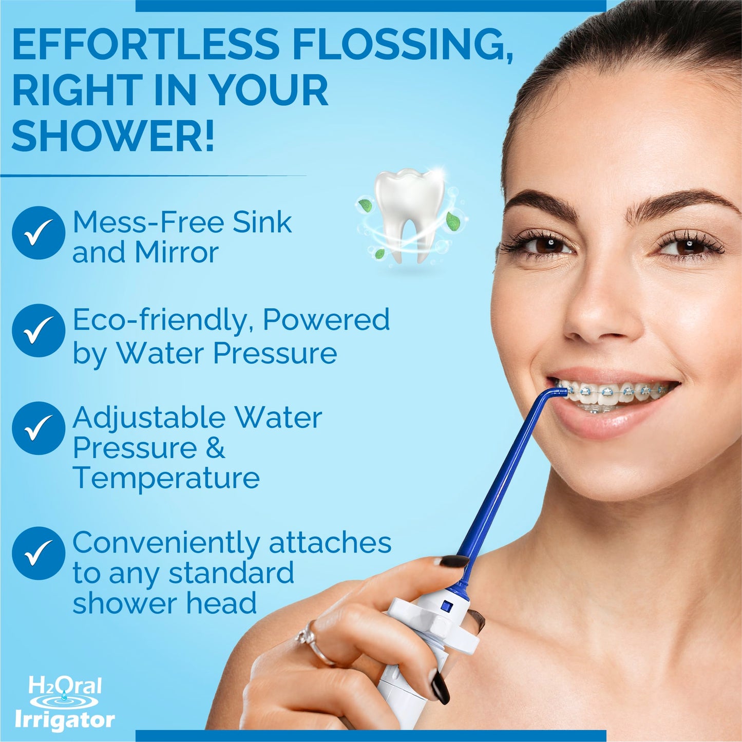 H2Oral Irrigator Dental Care System | Advanced Shower Water Flosser for Healthy Gums and Teeth | Experience Superior Dental Hygiene at Home | Made in U.S.A.