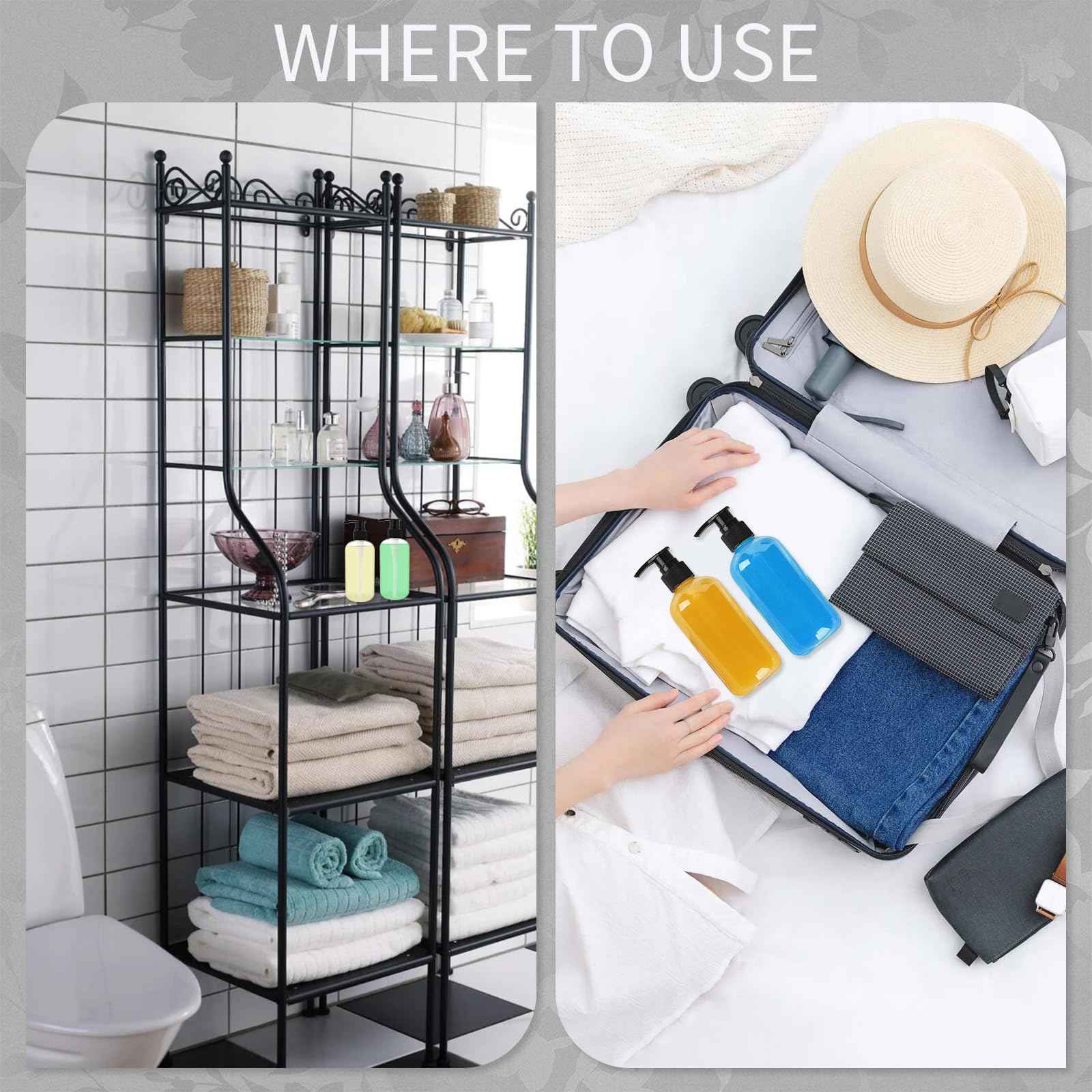 DISWALE 15 Pcs 8.5 oz Empty Pump Bottles, Clear Refillable Plastic Dispenser Bottles for Shampoo, Lotion, Hand Soap, Body Wash, Oil, Moisturizer, Travel Liquid Containers