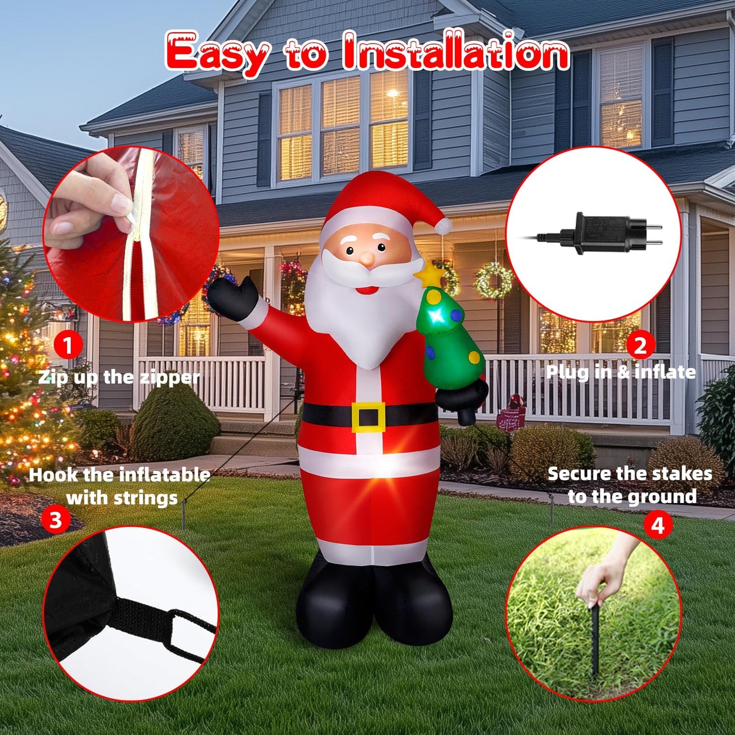 Dawdix 8FT Christmas Inflatable Santa Outdoor Decoration, Blow up Santa Claus Holding Xmas Tree Yard Decoration Built-in LED Lights, Large Inflatable Santa Decor for Xmas Holiday Garden Lawn Patio