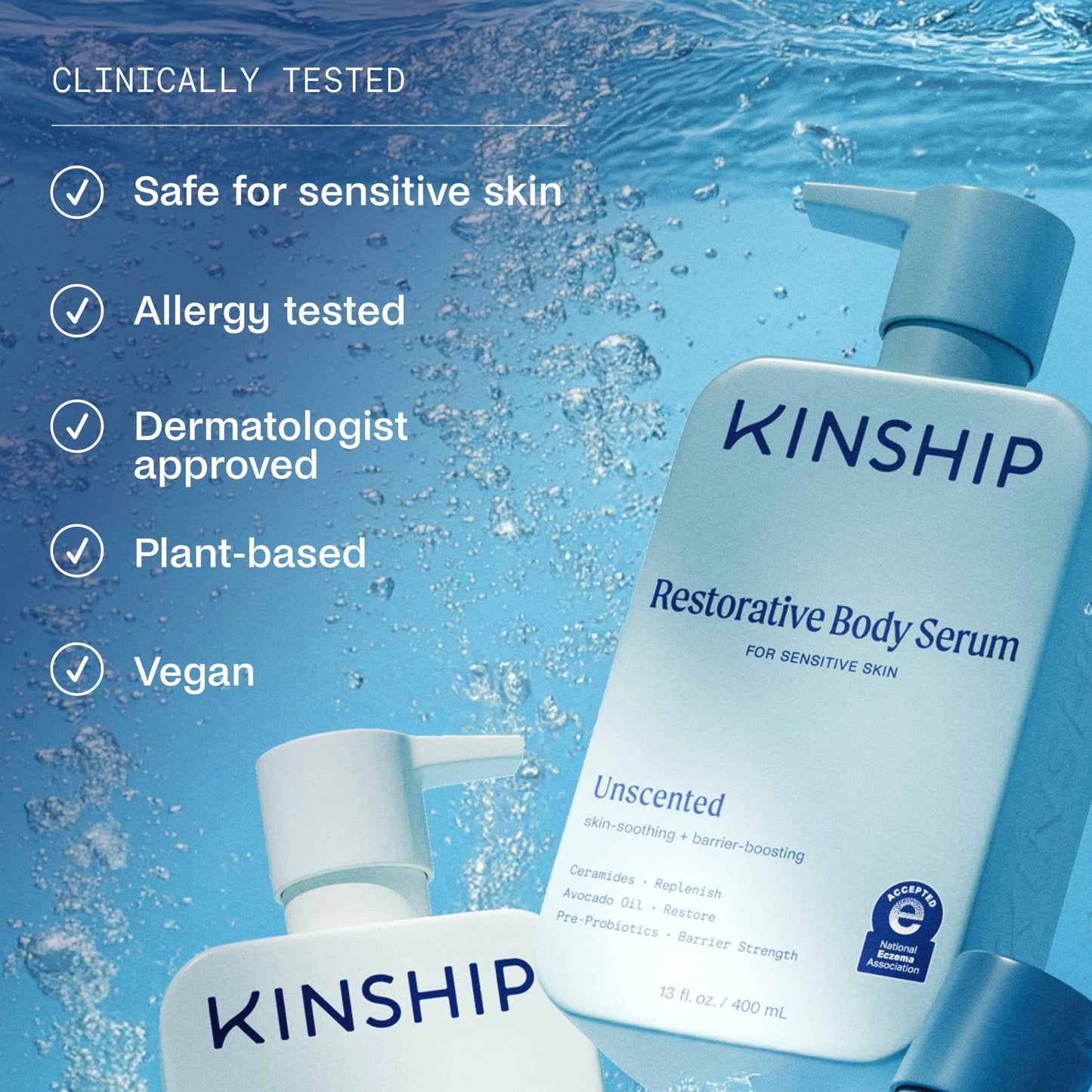 Kinship Restoring Body Serum for Sensitive & Dry Skin | Strengthening Body Cream | Fragrance-Free, Unscented Lotion, 13 oz