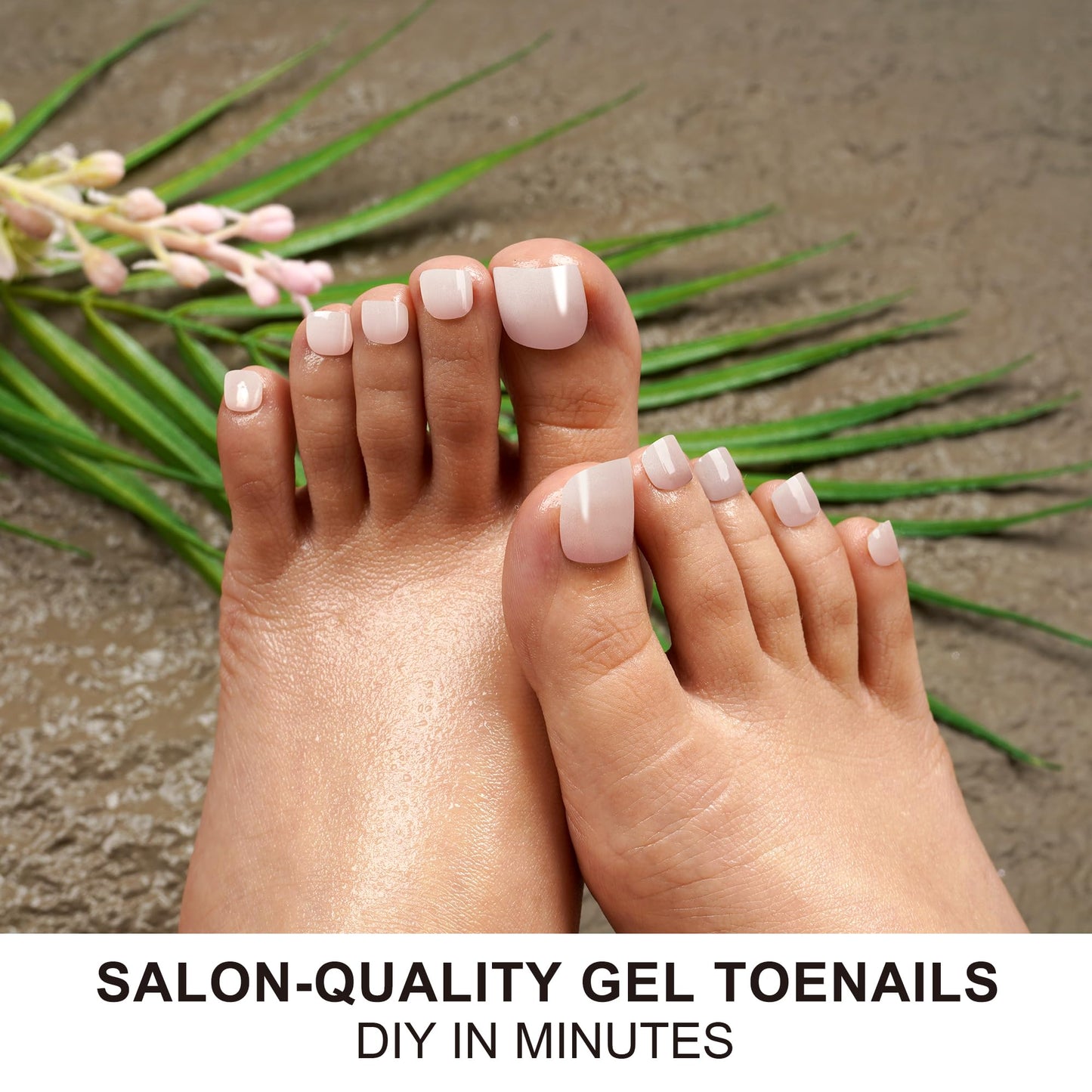 DANNI & TONI Semi Cured Gel Toenail Strips White Ombre (Frosty Veil) French Gel Toenail Stickers Transparent to White Glazed Gel Pedi Wraps 37 Stickers