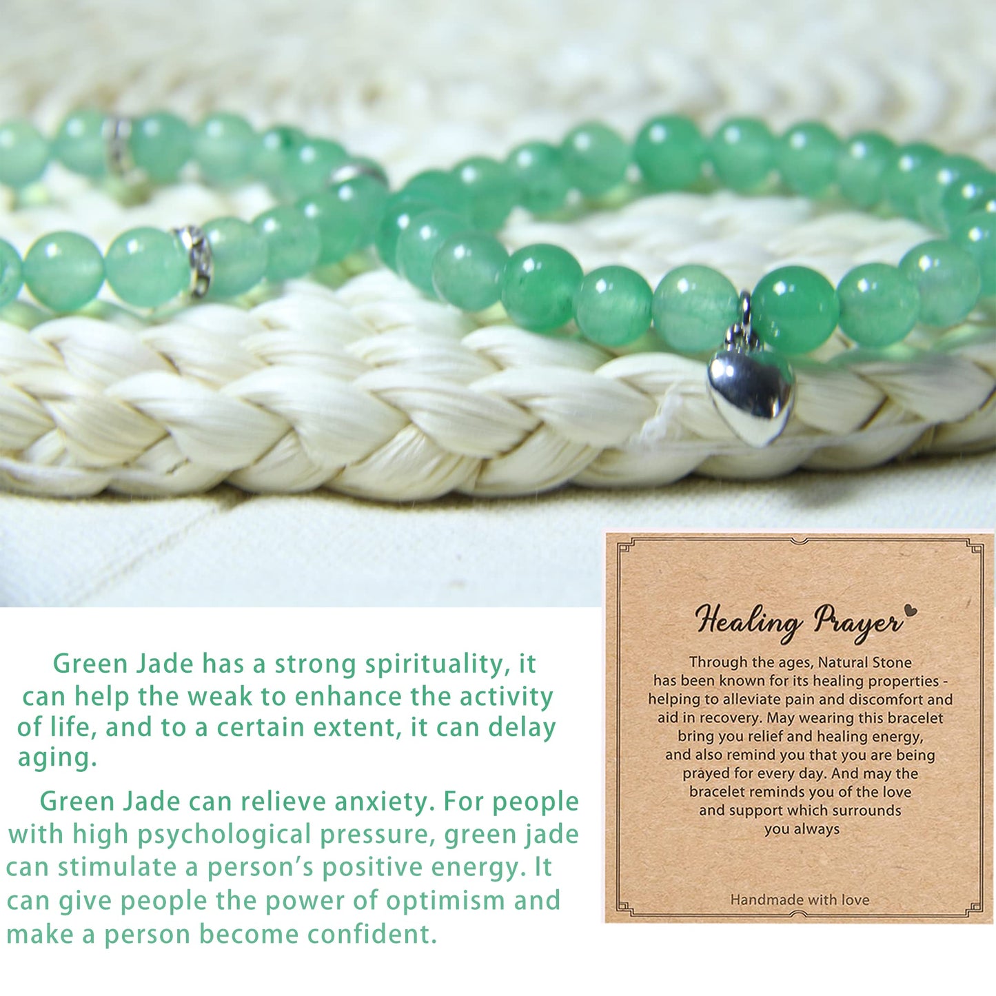 Healing Bracelets for Women - Green Aventurine Bracelet - Healing Prayers Crystal Bracelet, 8mm Natural Stone Anti Anxiety Stress Relief Yoga Beads Get Well Soon Gifts