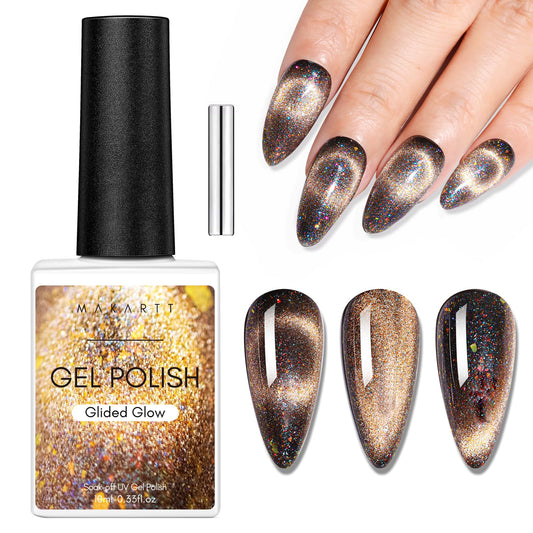 Makartt Gel Nail Polish, Black Hole Cat Eye Gel Polish 10ml Sparkly Cat Eye Glitter Spring Gel Polish with Magnet Stick Soak Off UV/LED Manicure Nail Art Designs-Glided Glow