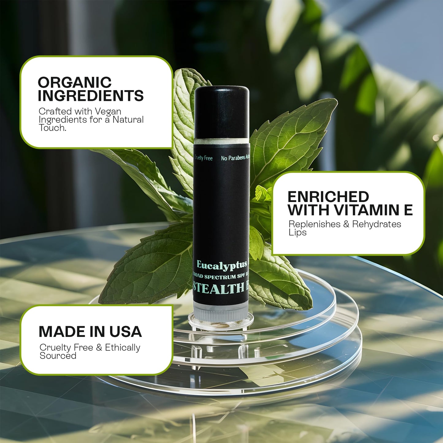 Stealth Balms Organic Mint Lip Balm - SPF 15 Sun Protection - Moisturizing Lip Balm - Includes Spearmint, Peppermint, and Eucalyptus Mint Lip Balms - Chapstick to Soothe & Smooth Chapped Lips