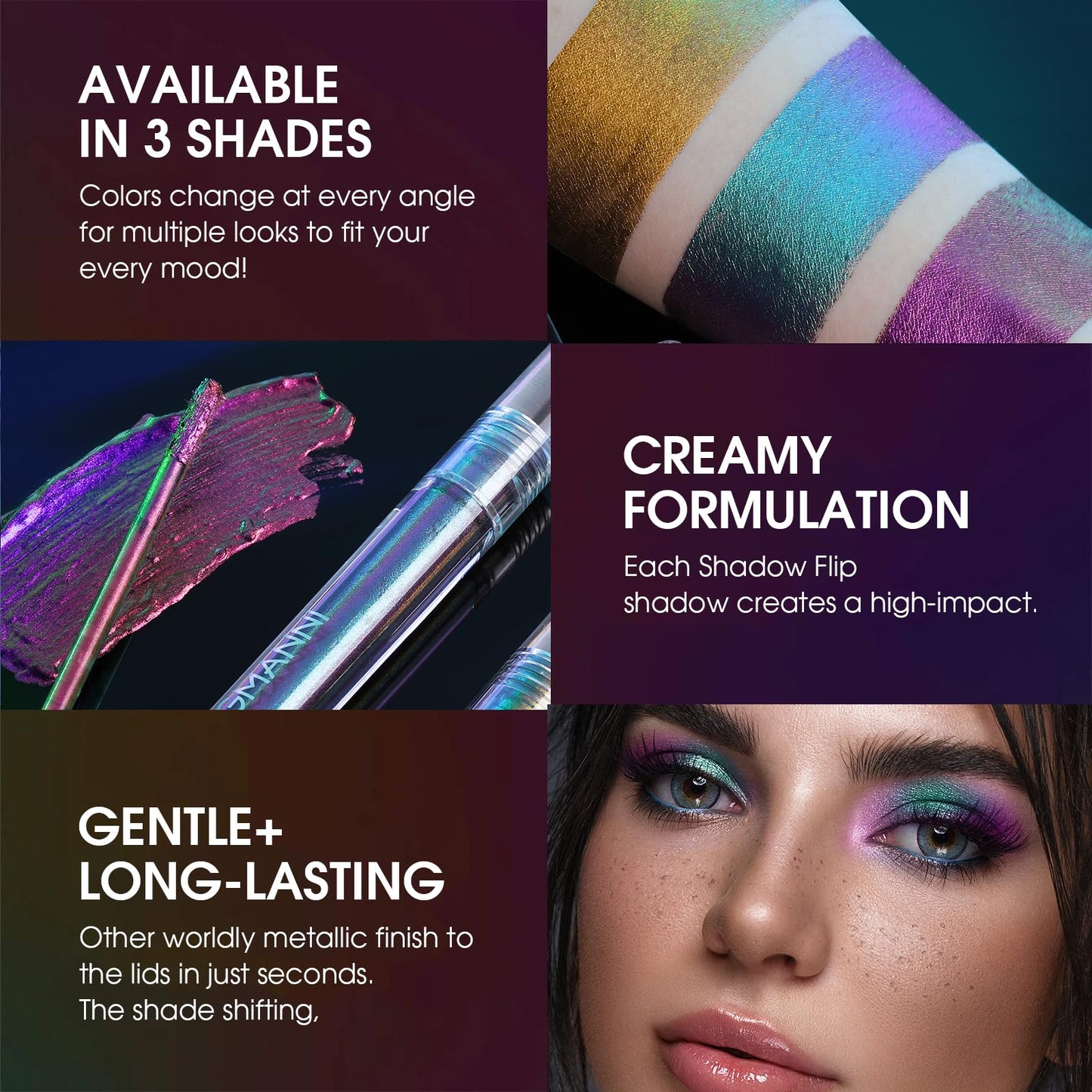 Jolilab Metallic Liquid Chameleon Eyeshadow, Multi-Dimensional Eye Looks, Long-lasting Holographic Glitter Multichrome Eyeshadows Makeup (#Ember+#GX002)