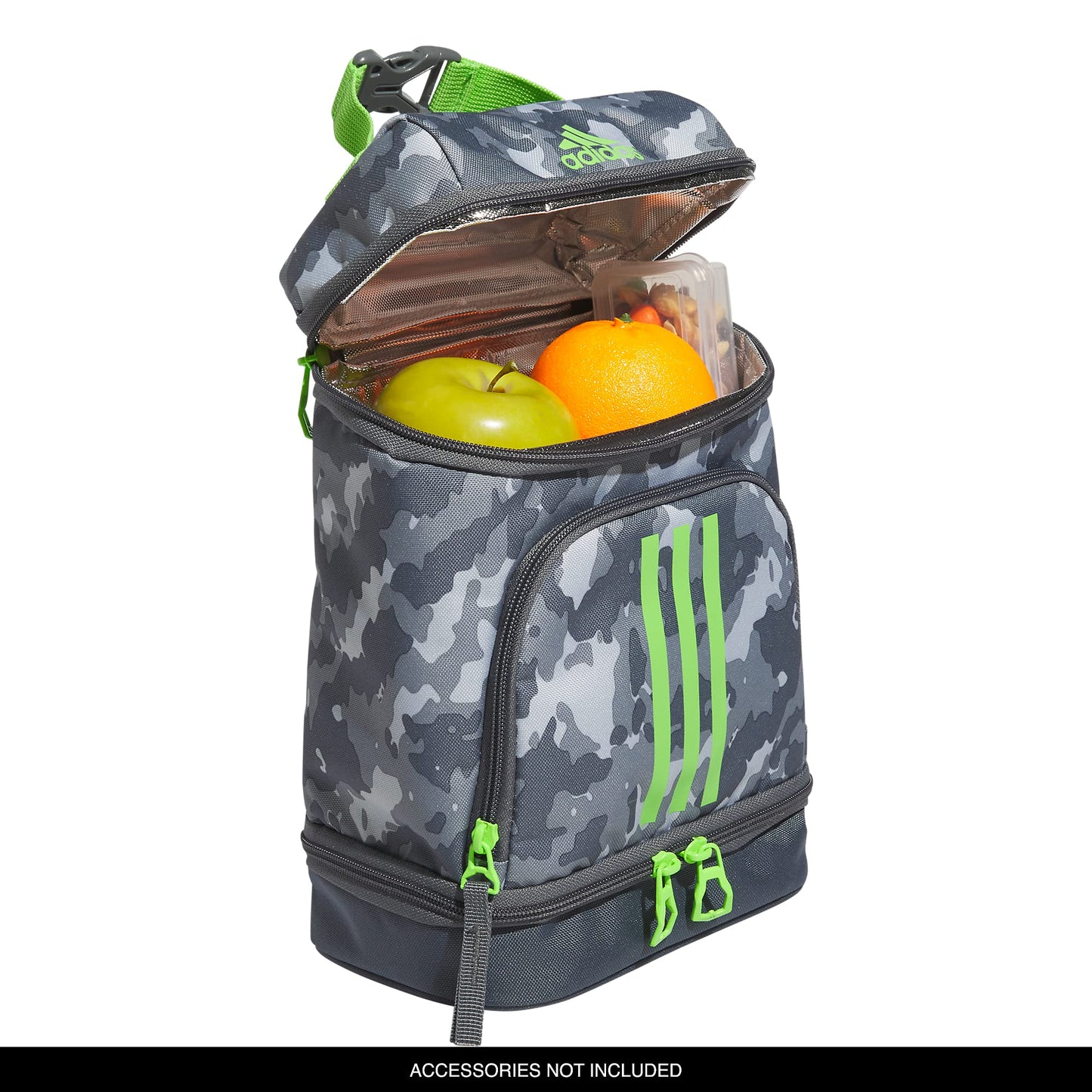 adidas Excel 2 Insulated Lunch Bag, Essential Camo Grey/Lucid Lime Green, One Size