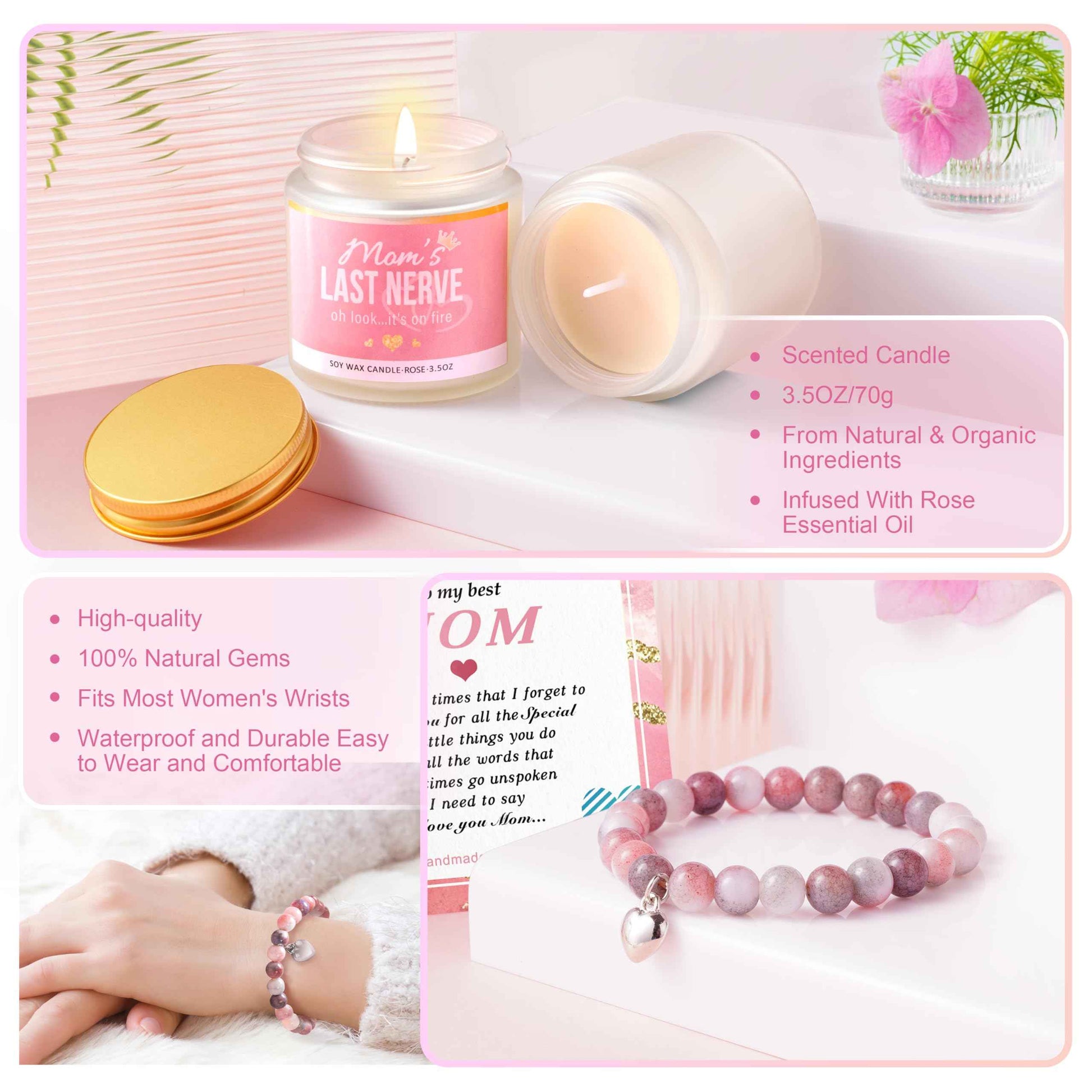 Jumway Gifts for Mom Gifts Basket, Mother's Day Gifts for Mom Birthday Gifts Set Include Glass Cup, Scented Wax Candle, Bath Bomb Scented Soap Make-up Bag
