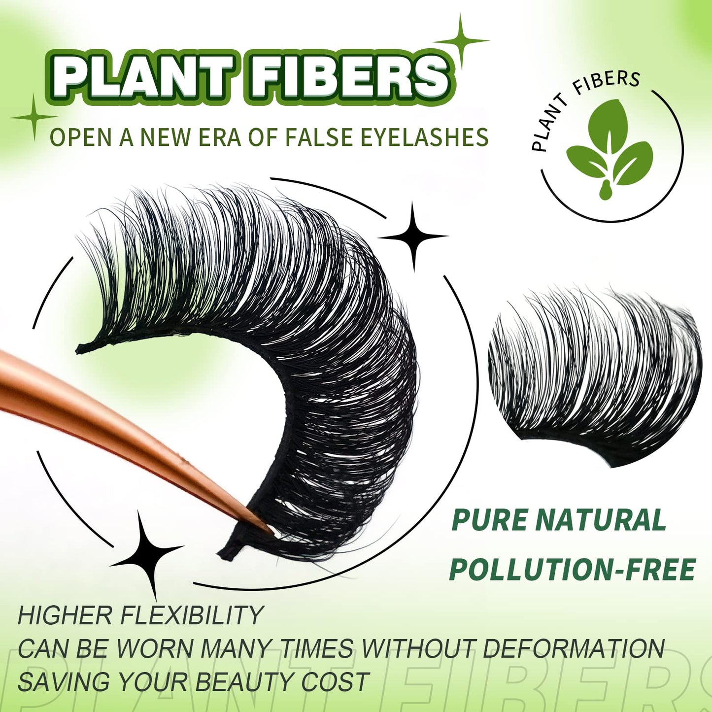 3d Plant Fibre Russian Strip Lashes, D Curl Lash Strips, Natural False Lashes Mink, Wispy Fake Lashes, D Curl Strip Lashes, Natural Wispies Mink Eyelashes, Faux Mink Eyelashes Natural Look (DC08)