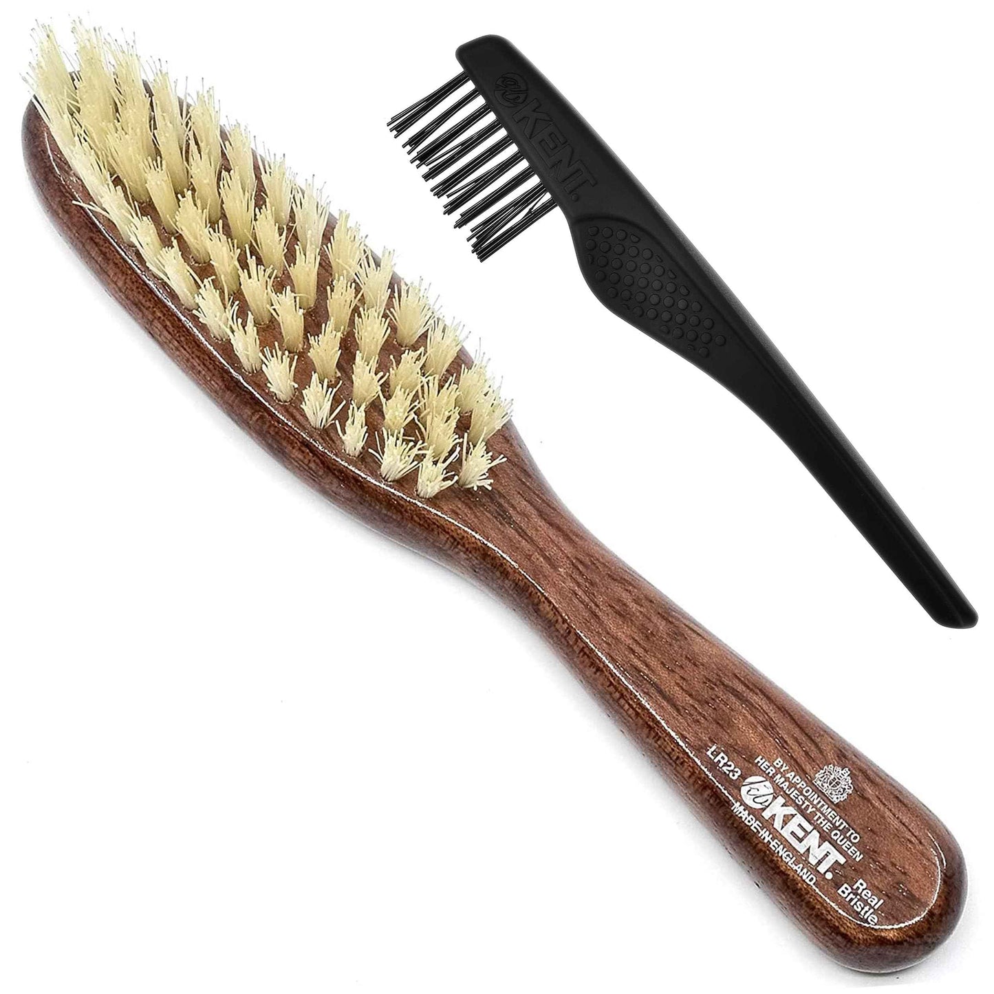 Kent LR23 Finest Ladies Narrow Style, Danta Wood, Pure White Bristle Hair Brush - Short to Medium Length Hair, Handbag Sized