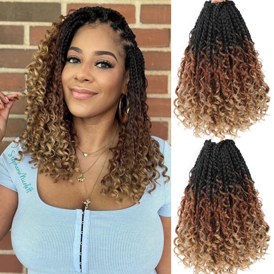 14inch Goddess Box Braids Crochet Hair Crochet Box Braids Curly Ends 3X Bohemian Crochet Box Braids Hair Synthetic Crochet Hair Extensions(1B/30/27)