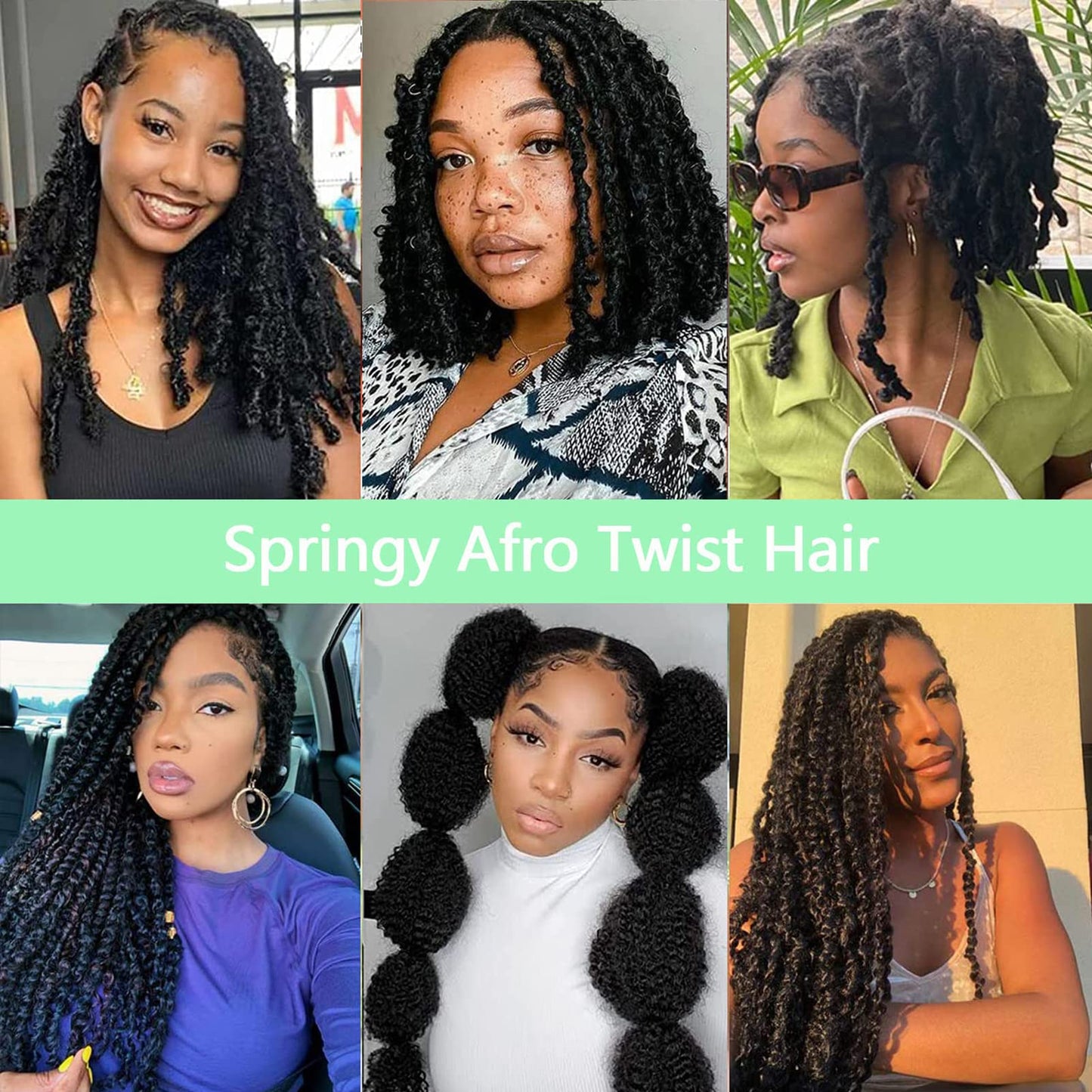 Viovian 8 Packs Springy Afro Twist Hair 24 Inch Kinky Marley Twist Braiding Hair Pre-Separated Springy Twist Hair Wrapping Hair for Soft Locs Hair Extensions for Women (1B#)