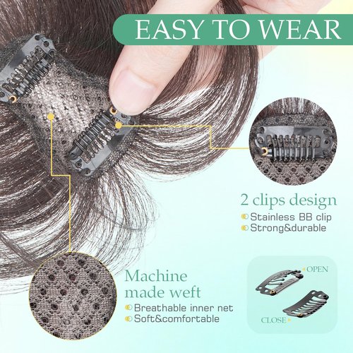 Hairro Clip On Bangs Human Hair Bangs Hair Clip In Bangs 3D 360°Cover Topper With Bangs Wispy Air Bangs Hair Pieces Fake Bangs For Women 8 Inches 43g #1B Natural Black