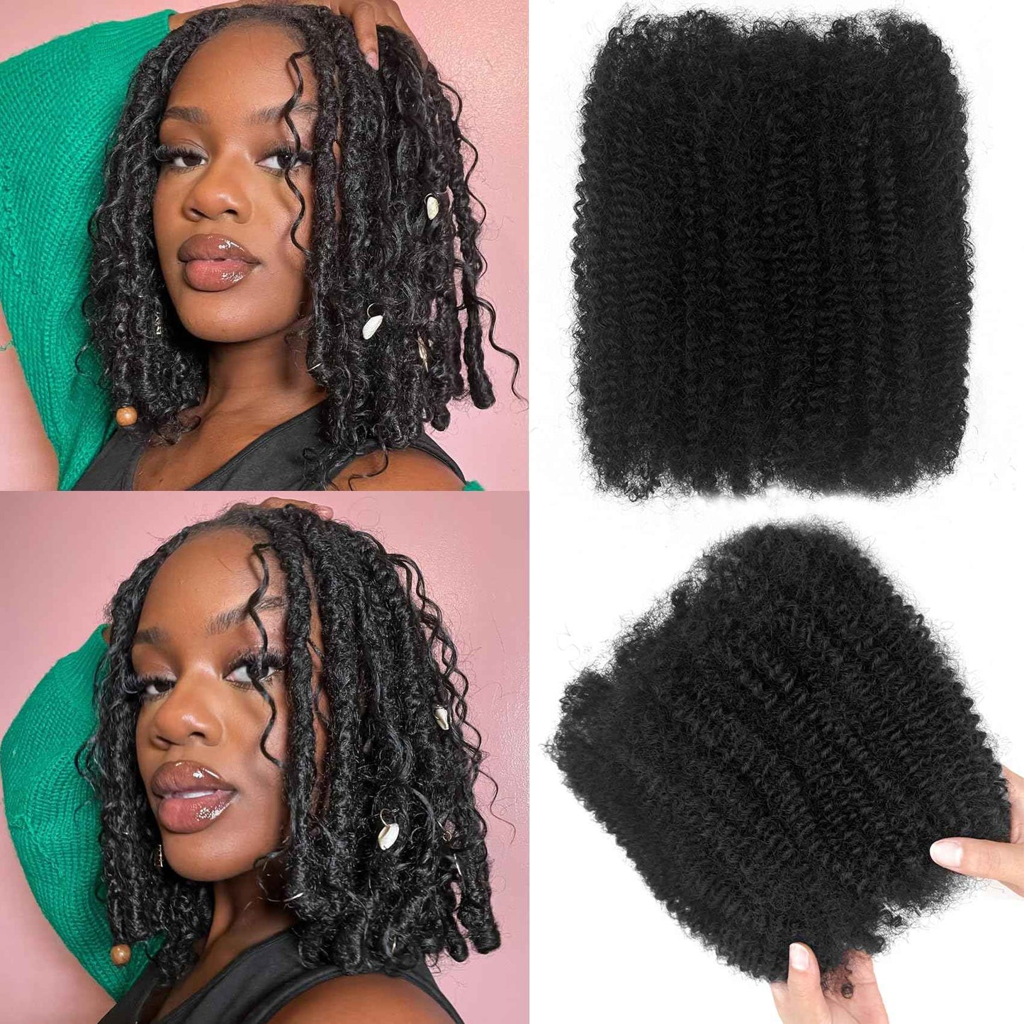 Afro Kinkys Bulk Human Hair 12 Inch Natural Black Afro Kinky-Curly Bundles for Dreadlock Extensions and Mini Twist Repair Locs Real Human Braiding Hair 1Bundle(Black, 12Inch, 40g/pack)