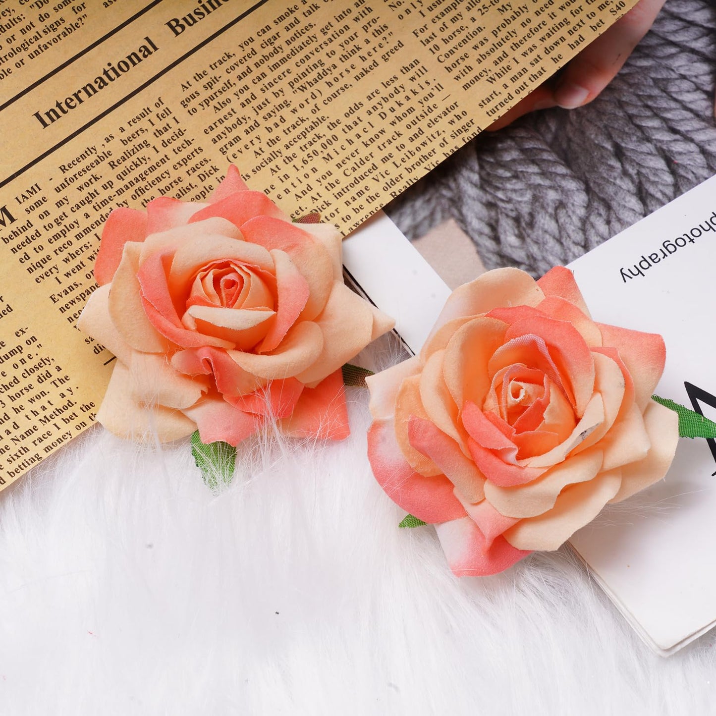 Topbuti 8 Pcs Rose Hair Clip Flower Hairpin Rose Brooch Floral Clips, 2.75" Rose Flowers Mexican Hair Flower Pin up Headpieces for Woman Girl Halloween Wedding Valentine Mother's Day Gift (Orange)