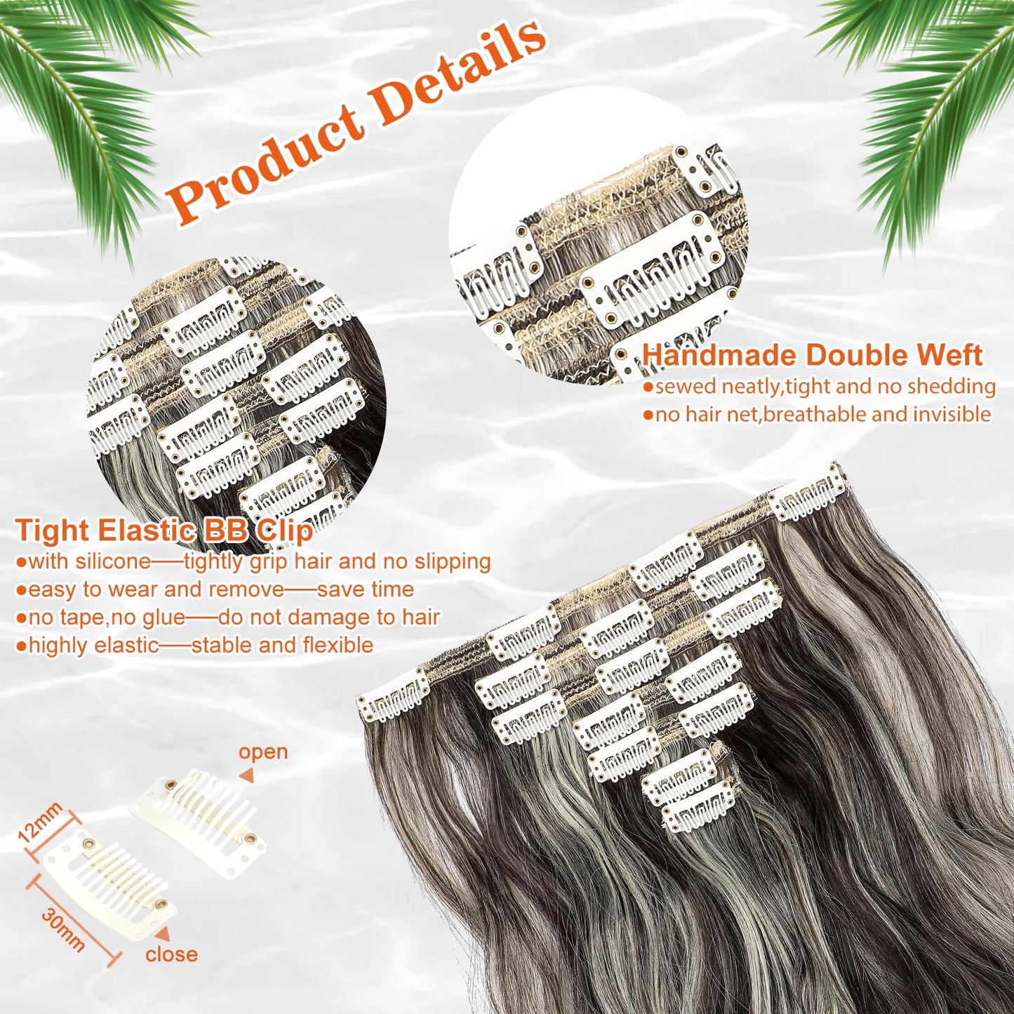 Cephermer Hair Extensions Wavy 7 PCS Clip in Hair Extensions 24" Long and Thick 170g Synthetic Hairpieces Double Weft Natural Soft Hair for Women Dark Brown Mix Bleach Blonde