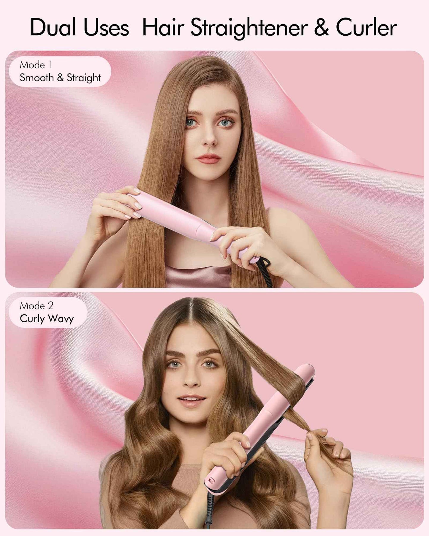 Betahouse Flat Iron Hair Straightener Airflow Curling Iron, Hair Straightener and Curler 2 in 1, 1 Inch Ionic Curling Wand with Cooling Air and Essential Oil Scent, 3 Temp 350-450℉ Dual Voltage