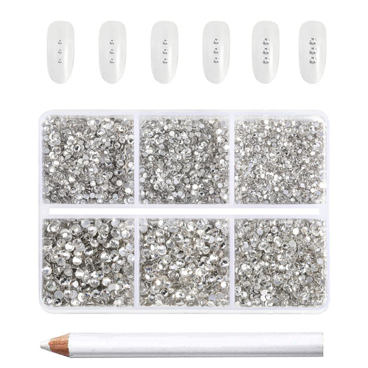 Beadsland 7200pcs Flatback,Clear Rhinestones Nail Gems Round Crystal for Crafts,Mixed 6 Sizes with Wax Pencil Kit, SS3-SS10