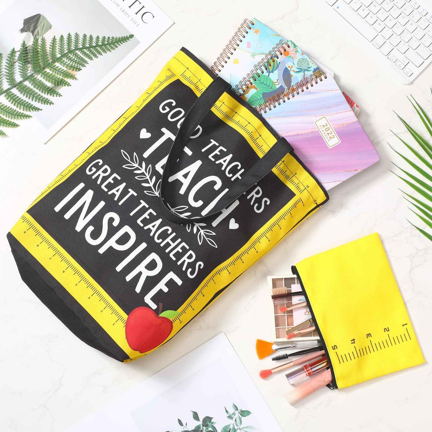 Paterr 12 Pcs Christmas Teacher Appreciation Gift Bulk 6 Canvas Tote Bag and 6 Makeup Bag Thank You End of Year Teacher Gifts Stocking Stuffer for Women Employee Coworker Office Supplies