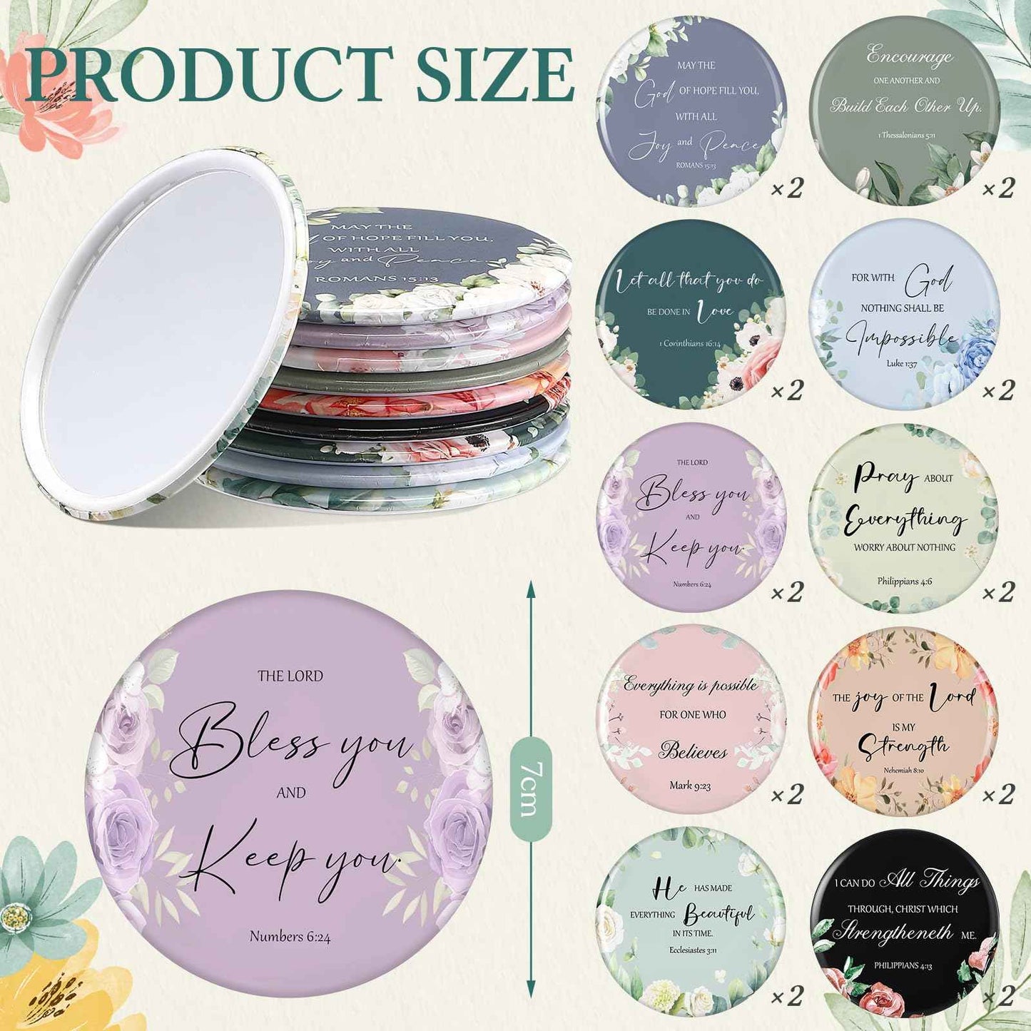 Dansydaisy 60 Pcs Christian Gifts for Women Religious Gifts Include 20 Canvas Makeup Bags 20 Bible Verse Mini Mirror 20 Inspirational Bible Keychains Church Favors for Women Mother Sister(Classic)