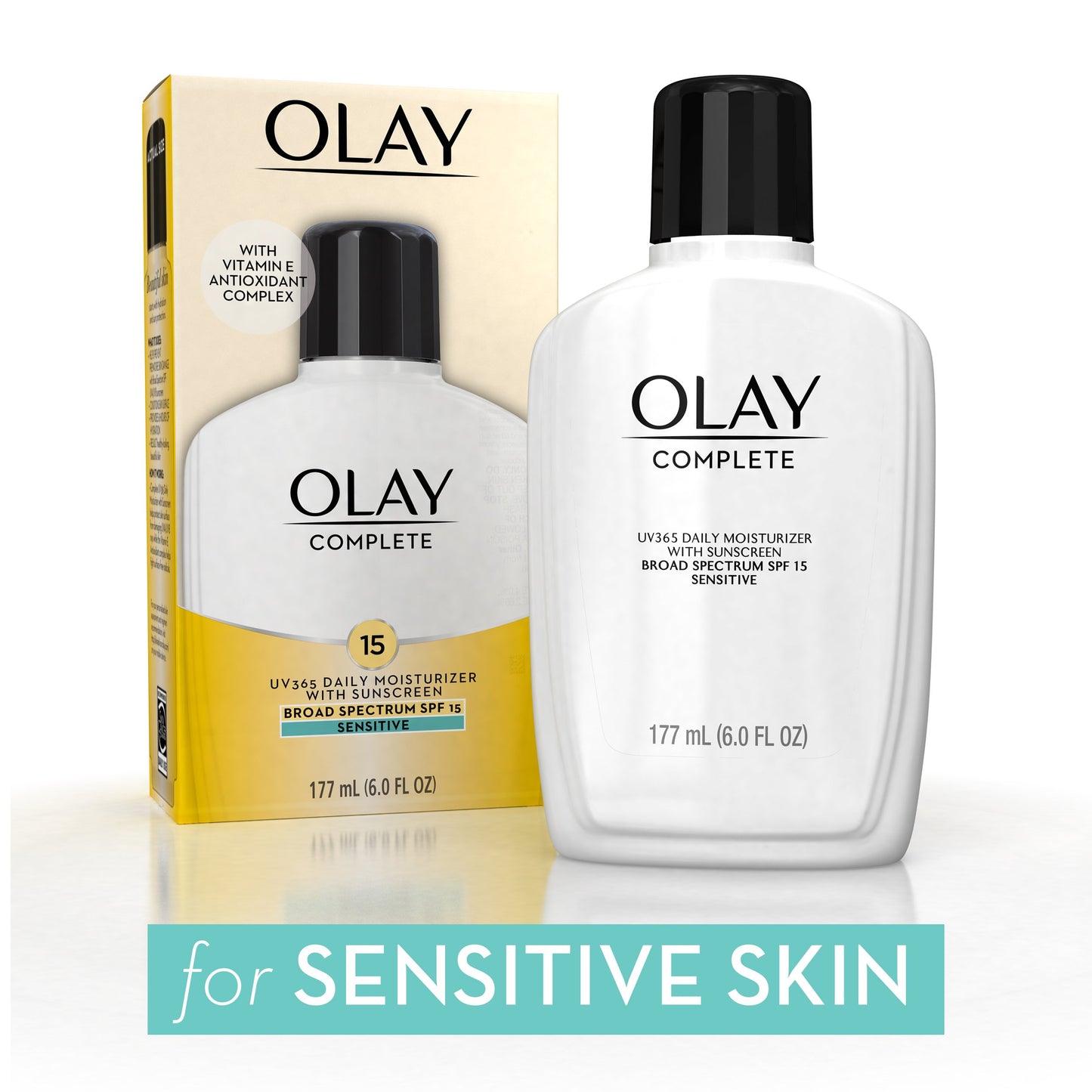 Olay Complete All Day Moisturizer Lotion with Sunscreen SPF 15 for Sensitive Skin, 6.0 fl oz (Pack of 2)