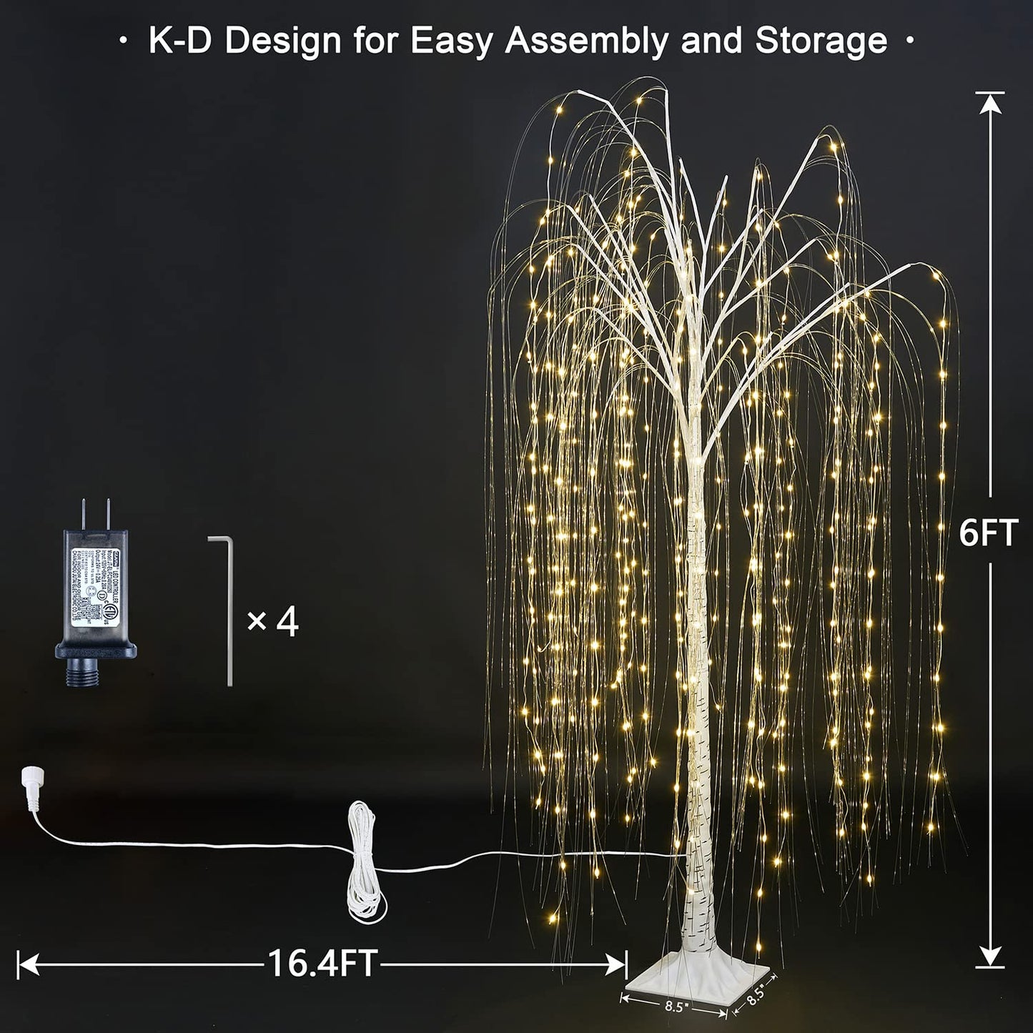 Lighted Tree 6FT 288 LED Artificial Willow Tree for Decoration Inside and Outside, Home Patio Wedding Festival Christmas Decor, Warm White