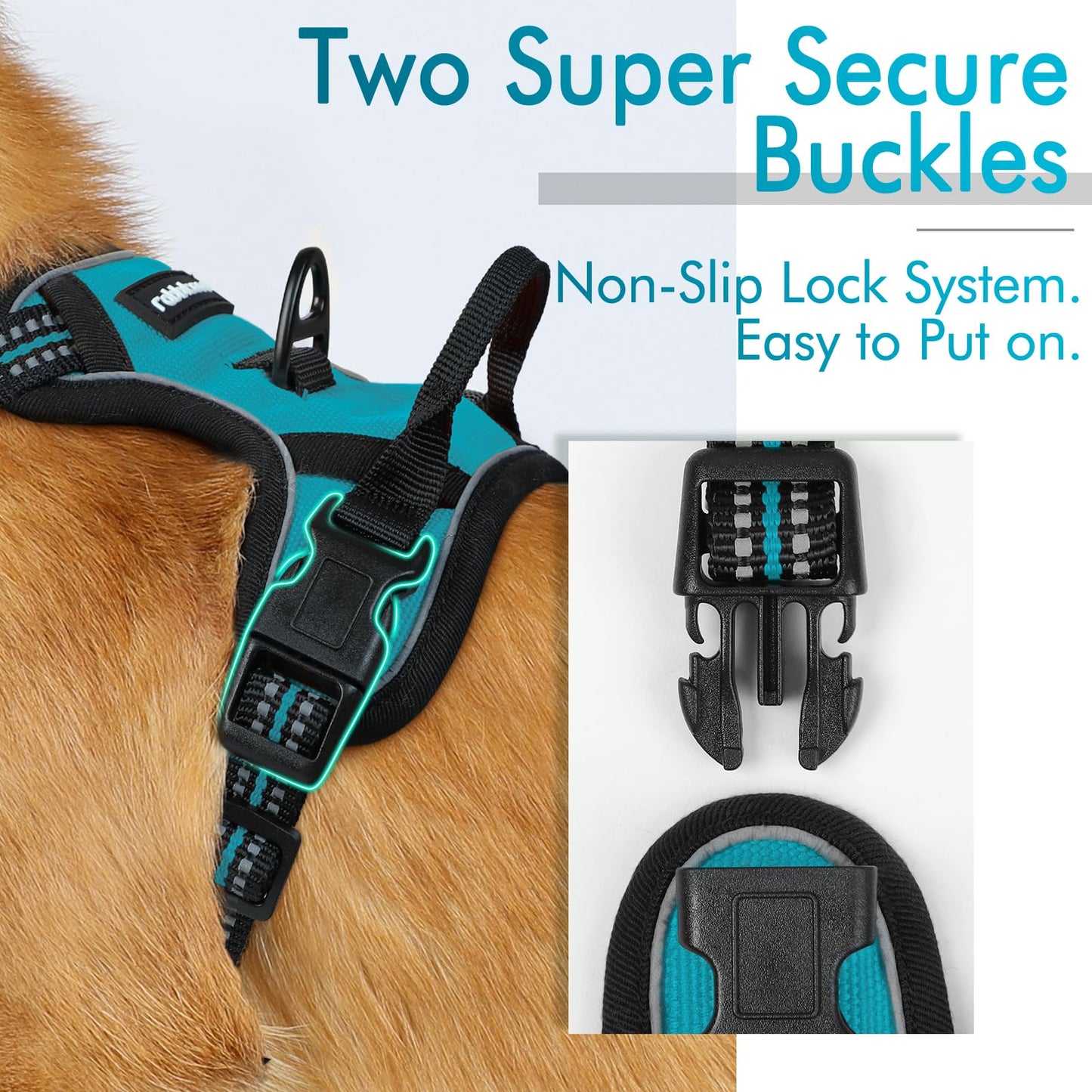 rabbitgoo Dog Harness, No-Pull Pet Harness with 2 Leash Clips, Adjustable Soft Padded Dog Vest, Reflective No-Choke Pet Oxford Vest with Easy Control Handle for Large Dogs, Teal, X-Small