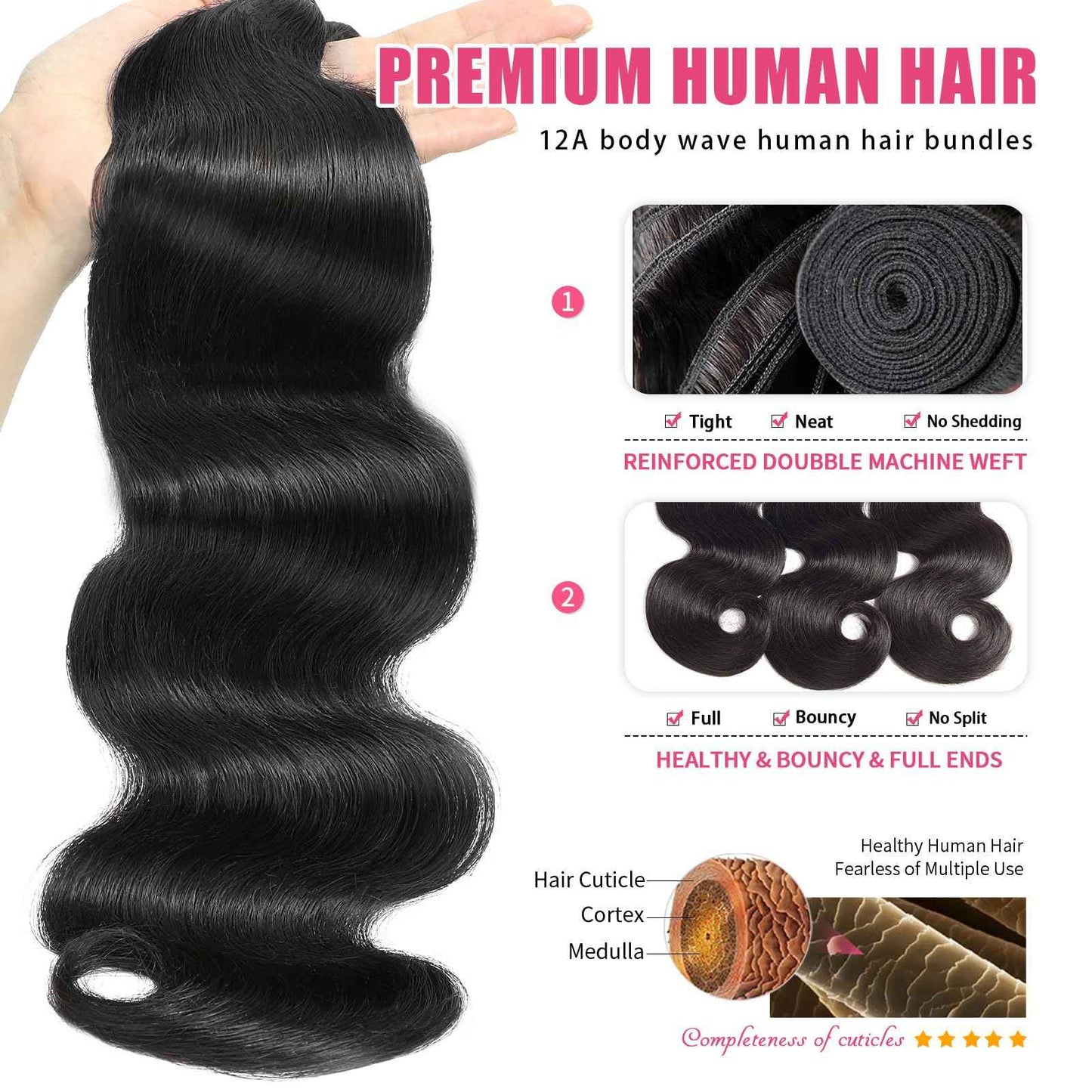 Troskamar Human Hair Bundles 18 Inch Body Wave Bundles Human Hair 100% Unprocessed 12A Brazilian Raw Virgin Hair Single One Bundle Real Human Hair Extensions Natural Color