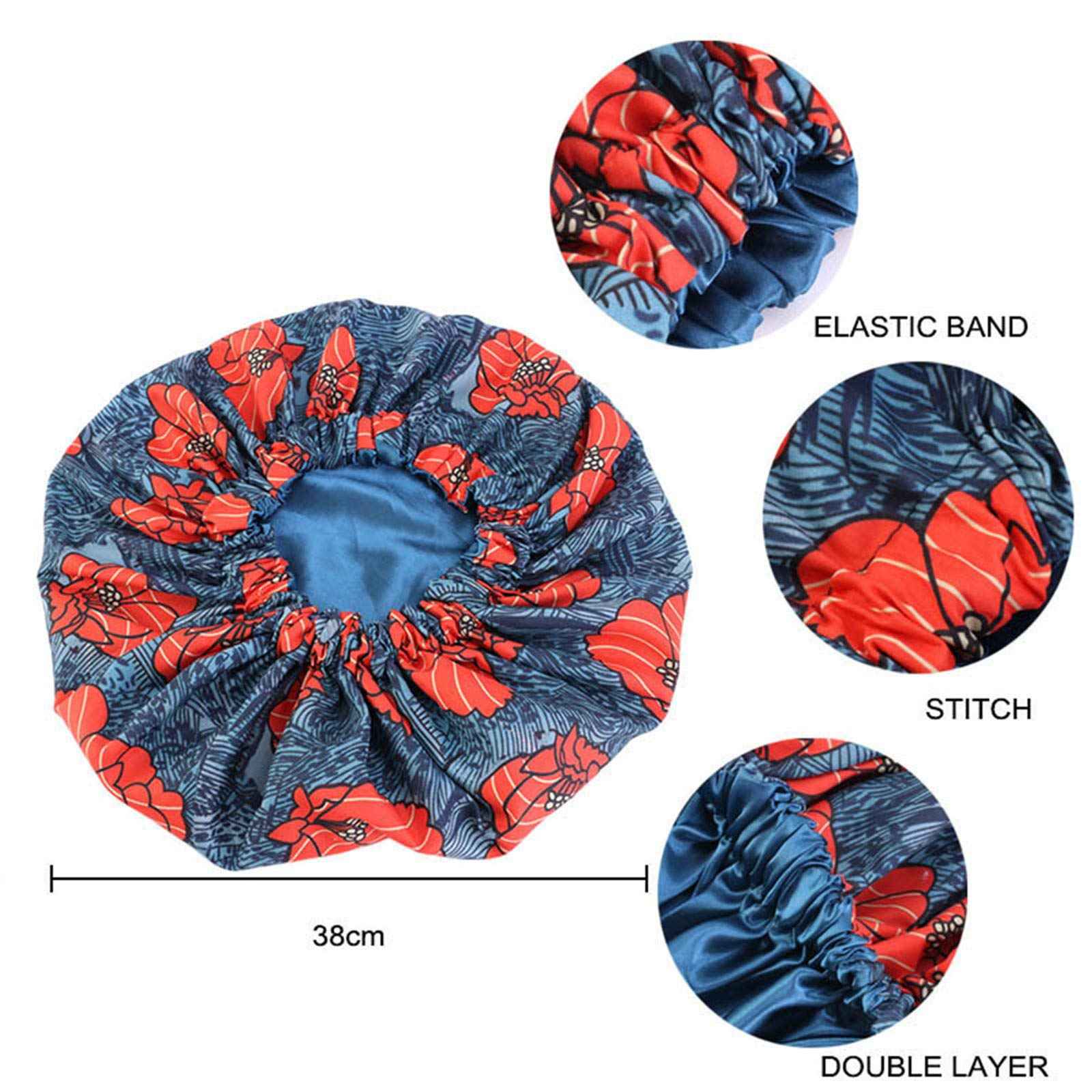 Qianmome Women Double-Layer Extra Large Print Satin Bonnet Sleep Cap African Pattern Fabric Ankara Bonnets