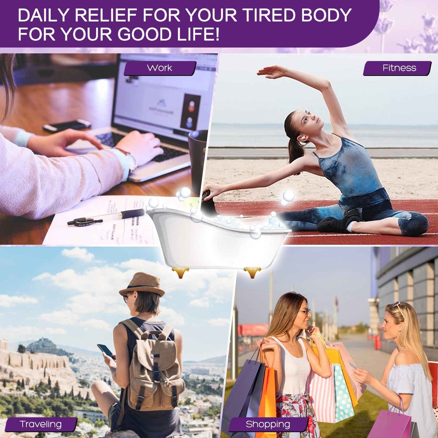 XIWEIOO 6 Pack Bath Salt KIT for Soaking Himalayan Pink Salt Lavender Orange Rose Pink Scent Epsom Salt Bubble Bath for Women Gift with Dead Sea Salt Moisturizing Skin Essential Oil