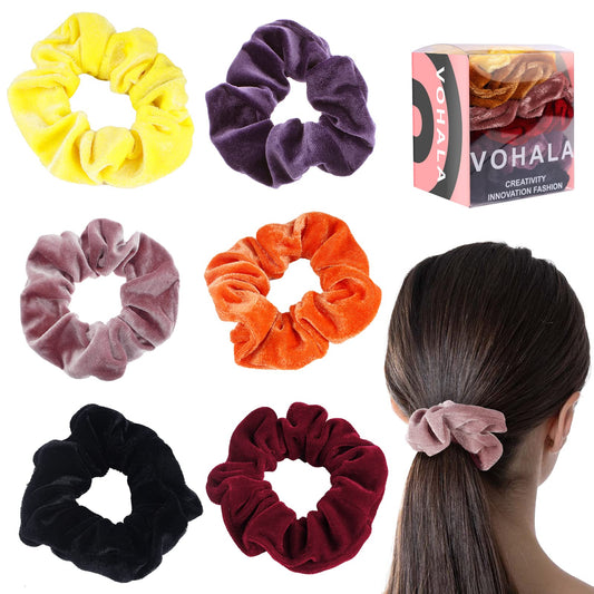 Vohala 6Pcs Hair Ties Hair Scrunchies Premium Velvet Scrunchy Elastic Hair Bands for Girls, Women Hair Accessories (Velvet 6pcs-1)