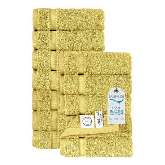 SALBAKOS 100% Turkish Cotton Washcloth Set of 12 13x13 inch | Heirloom Quality | Hotel & Spa Collection | Ultra Soft, Super Absorbent, Washcloth Towels | Made in Turkey (Yellow, 12 Washcloths)