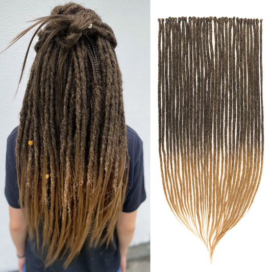 WIGNEE 24 Inch Synthetic Dreadlock Extensions Unisex Boho Straight Dreads Extensions 10 Strands Gradient Color Ombre Brown Dreadlocks Extension Handmade Soft Reggae Style Fake Dreads (24 Inch，M1B/27)