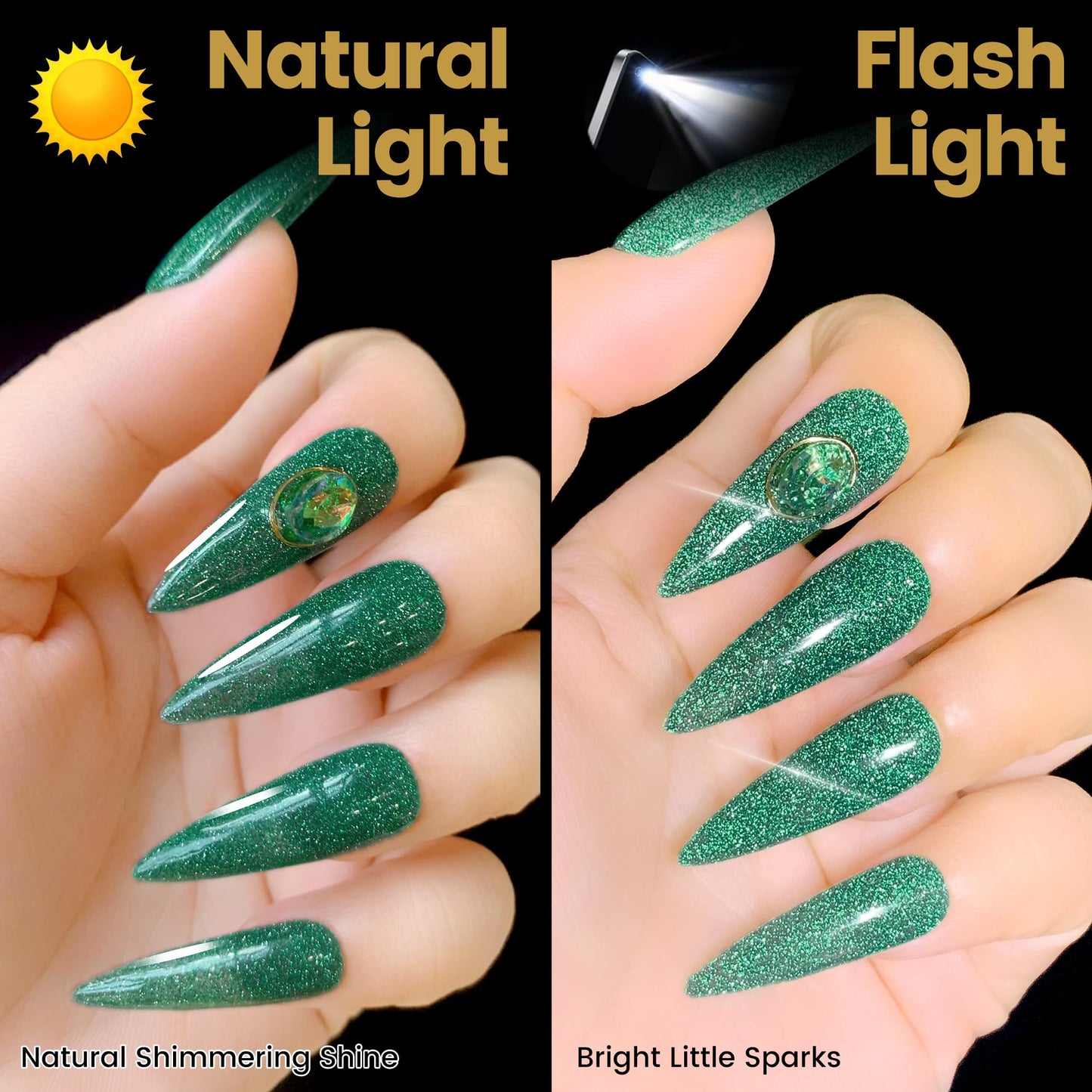 YTD Likomey Reflective Glitter Gel Nail Polish,15ml Green Flash Diamond Shimmer Nails Gel,Sparkly Shiny Salon Home Nail Art Manicure UV Nail Gel,SZ002