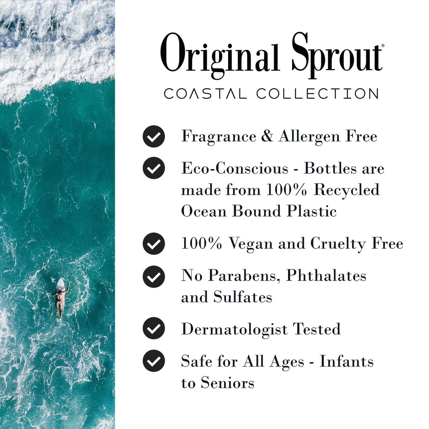 Original Sprout Coastal Collection Shampoo for All Hair Types, Fragrance-Free, 8 oz. Bottle