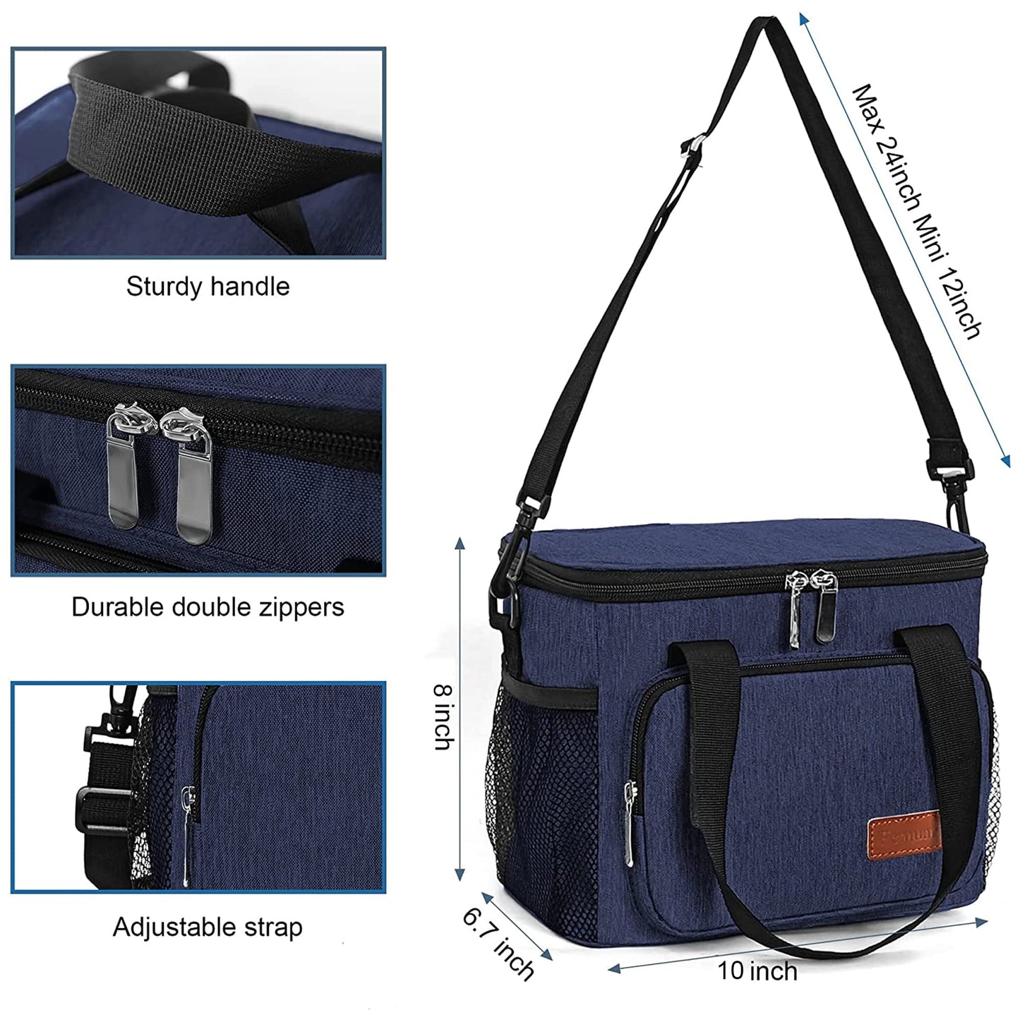 Femuar Lunch Bags for Women/Men, Insulated Lunch Bag for Work Office Picnic - Lunch Cooler Bag Leakproof Lunch Box with Adjustable Shoulder Strap - Dark Blue